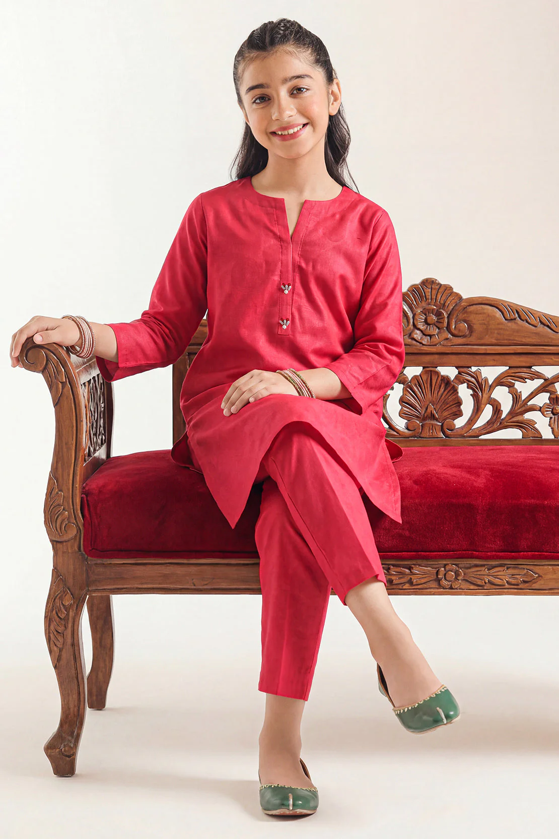Stitched Cotton Jacquard 2 Piece (Shirt/trouser) For Kids