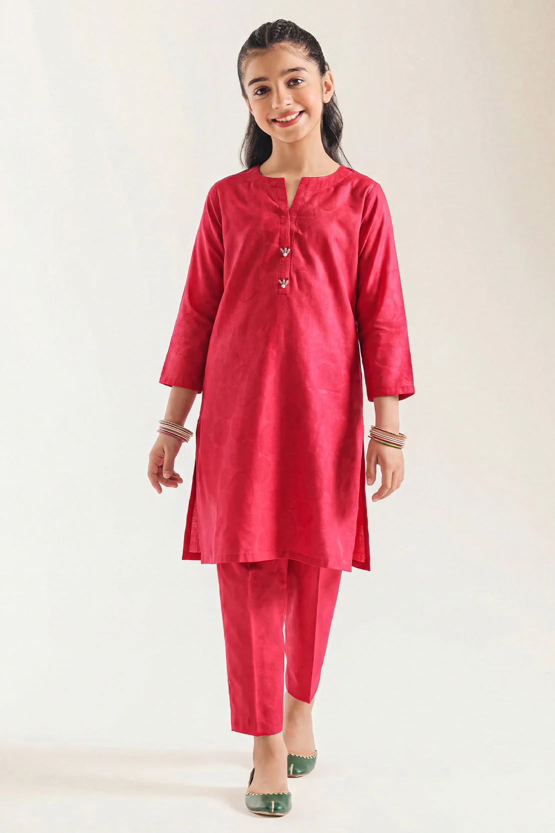 Stitched Cotton Jacquard 2 Piece (Shirt/trouser) For Kids - Image 2