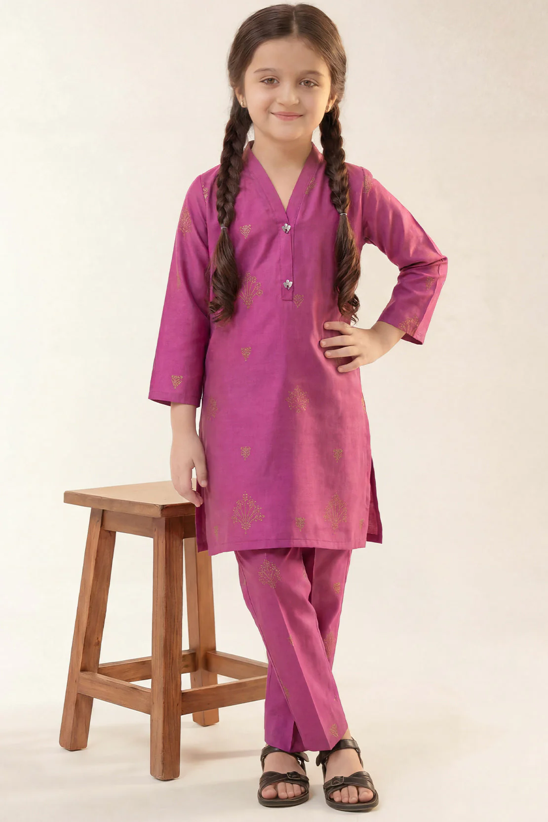 Stitched Cotton Jacquard 2 Piece (Shirt/trouser) For Kids