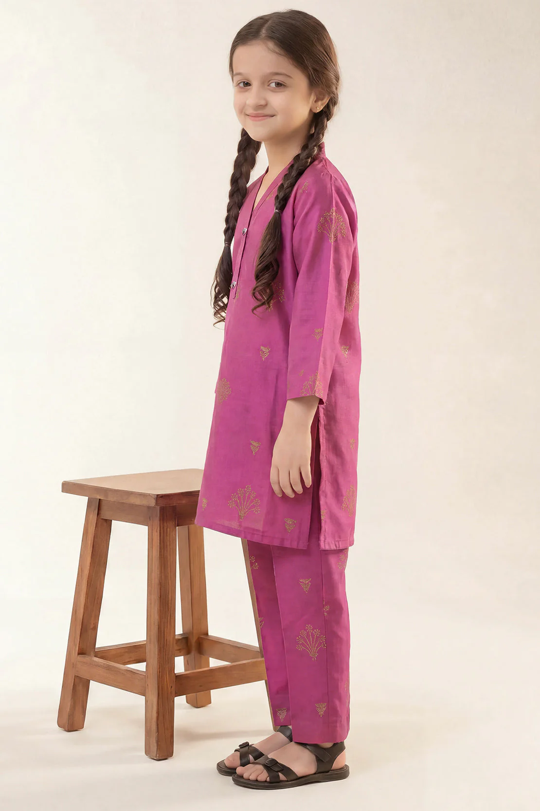 Stitched Cotton Jacquard 2 Piece (Shirt/trouser) For Kids - Image 2