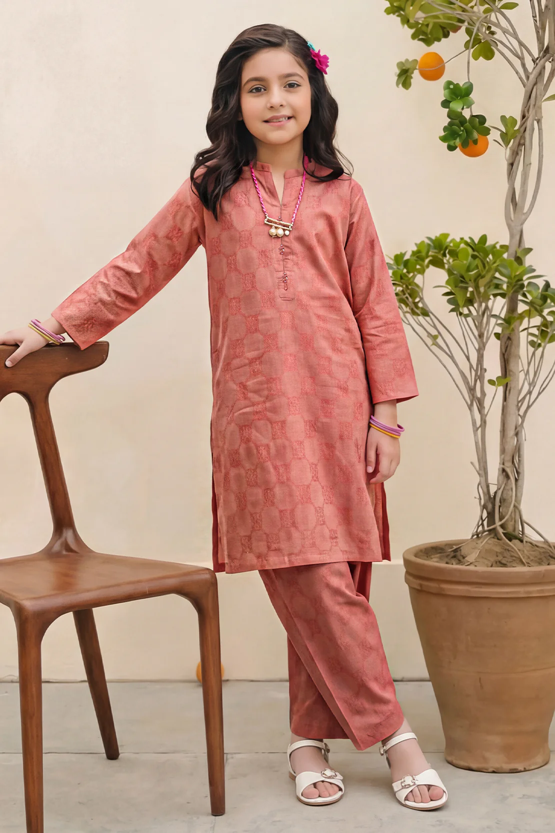 Stitched Cotton Jacquard 2 Piece (Shirt/trouser) For Kids