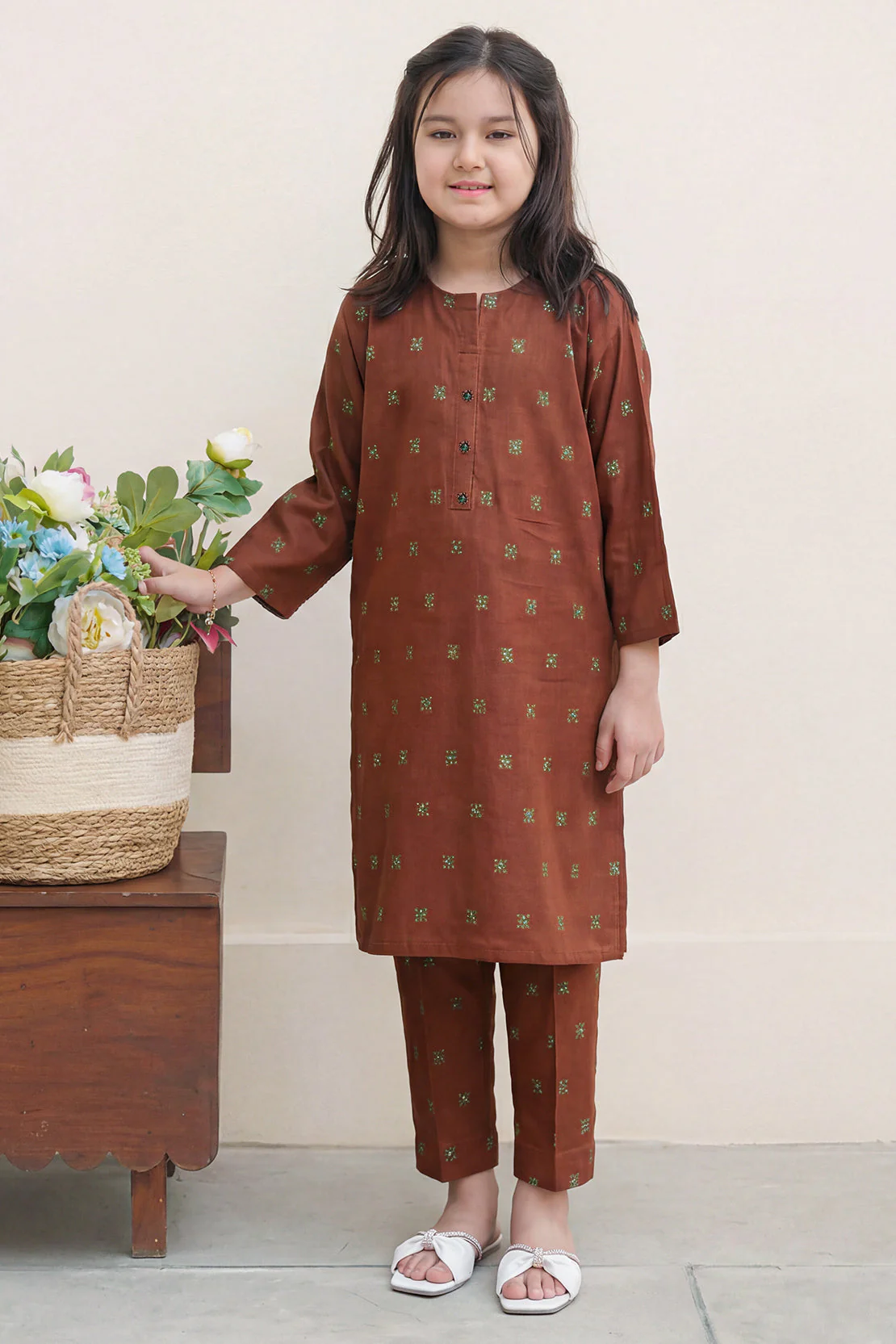 Stitched Cotton Jacquard 2 Piece (Shirt/trouser) For Kids