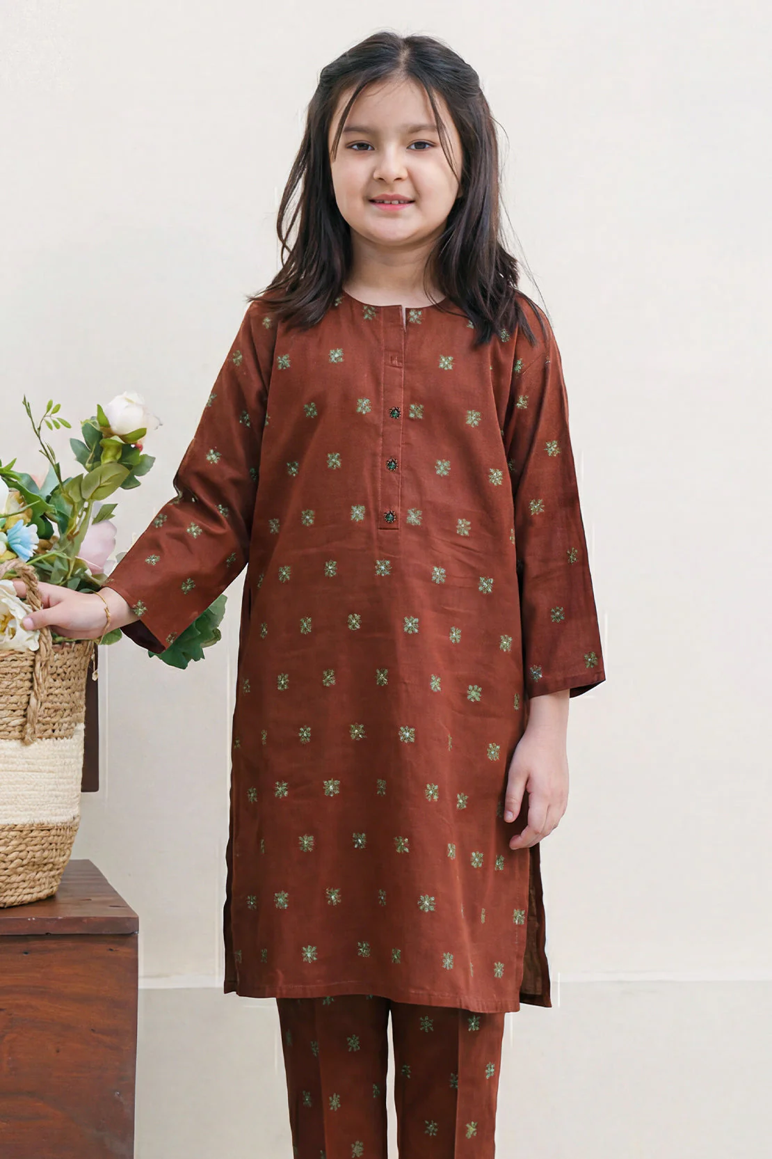 Stitched Cotton Jacquard 2 Piece (Shirt/trouser) For Kids - Image 3