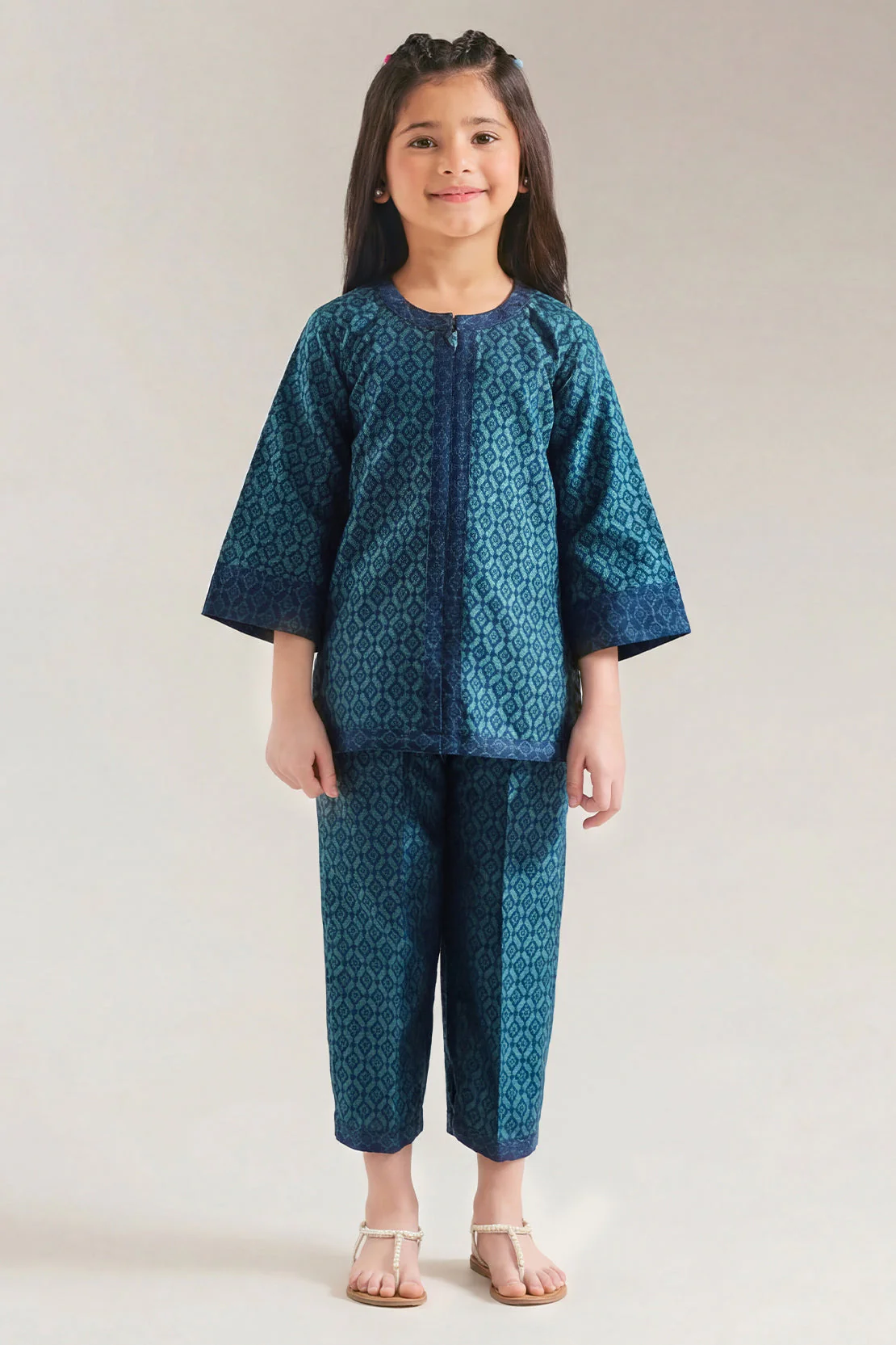 Stitched Cotton Jacquard 2 Piece (Shirt/trouser) For Kids - Image 2