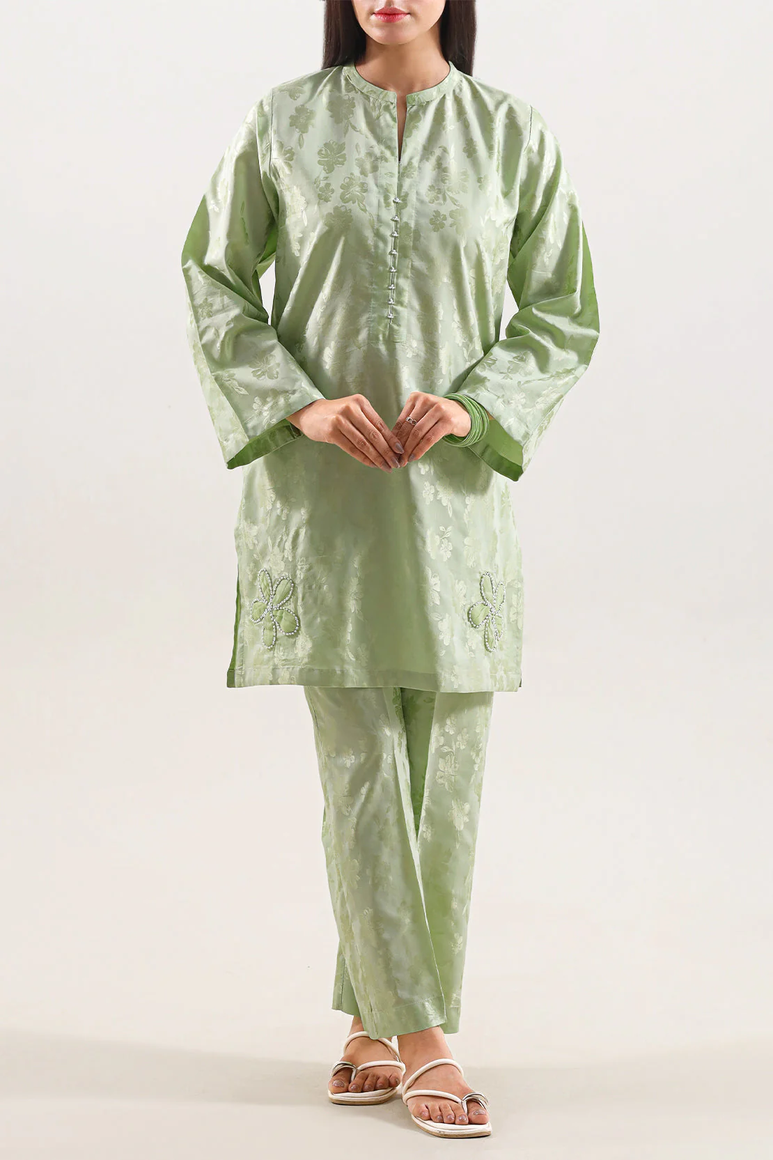 Stitched Cotton Jacquard 2 Piece (Shirt/Trouser) - Image 4