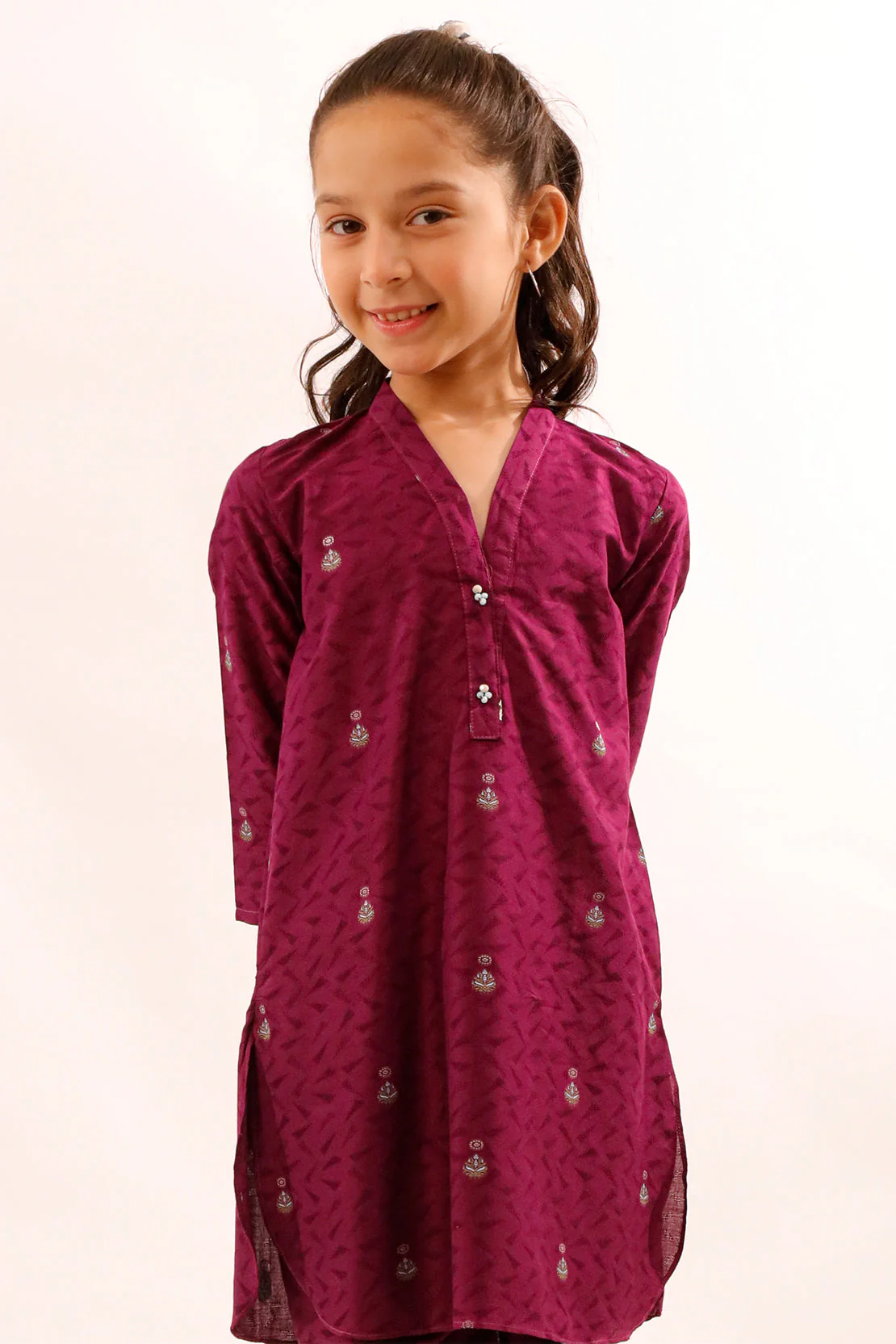 Stitched Cotton Jacquard Shirt For Kids - Image 2