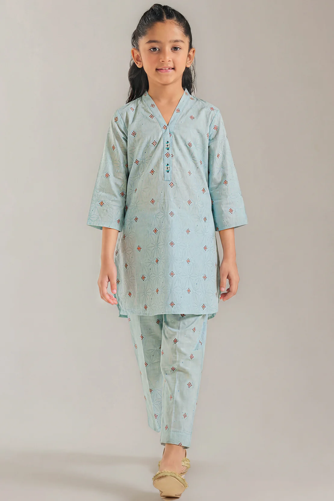 Stitched Cotton Jacquard Shirt For Kids