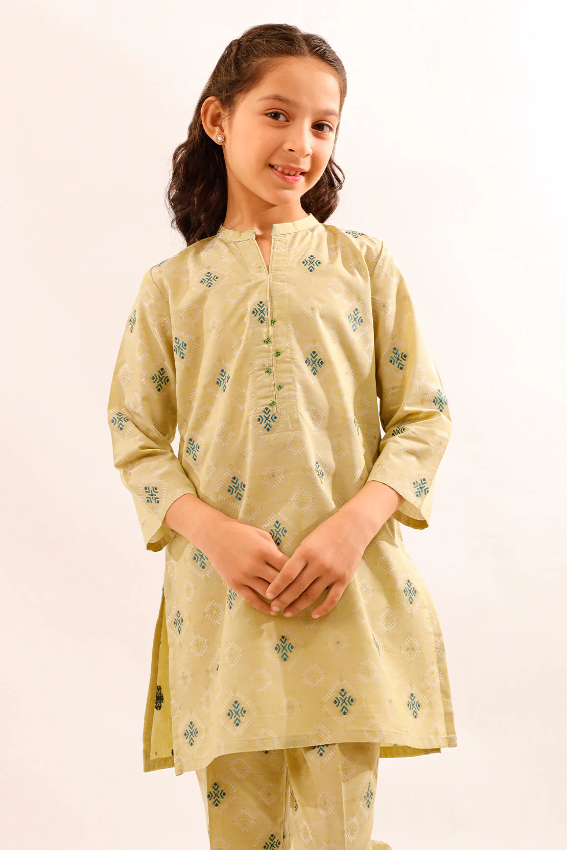 Stitched Cotton Jacquard Shirt For Kids - Image 2