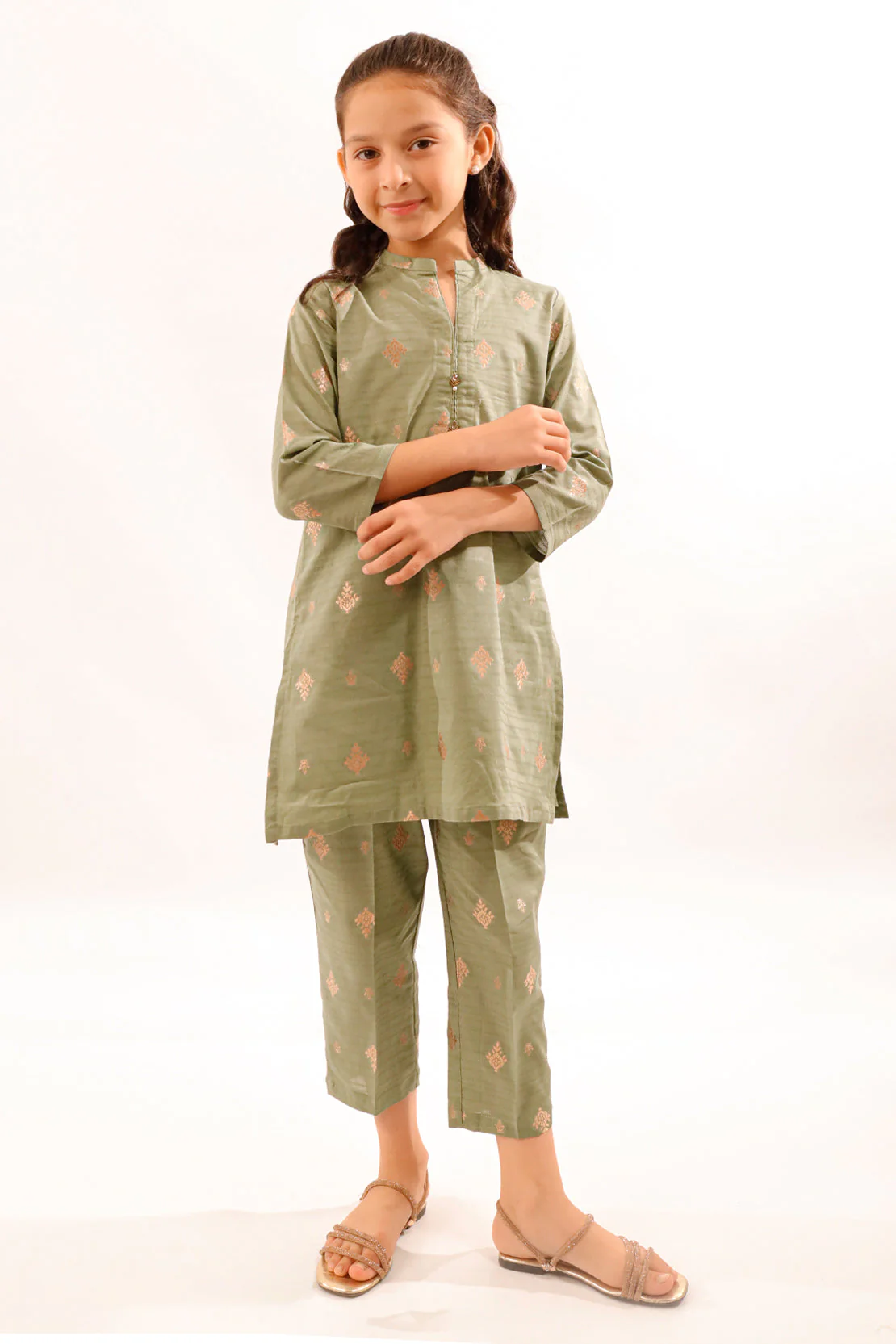 Stitched Cotton Jacquard Shirt For Kids