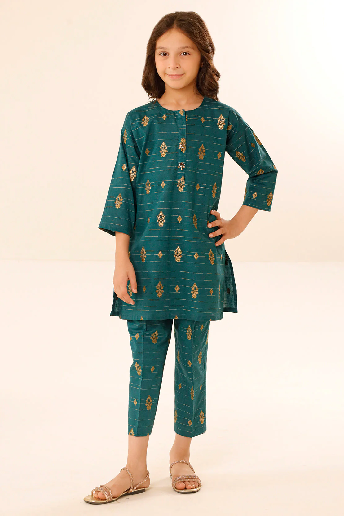 Stitched Cotton Jacquard Shirt For Kids