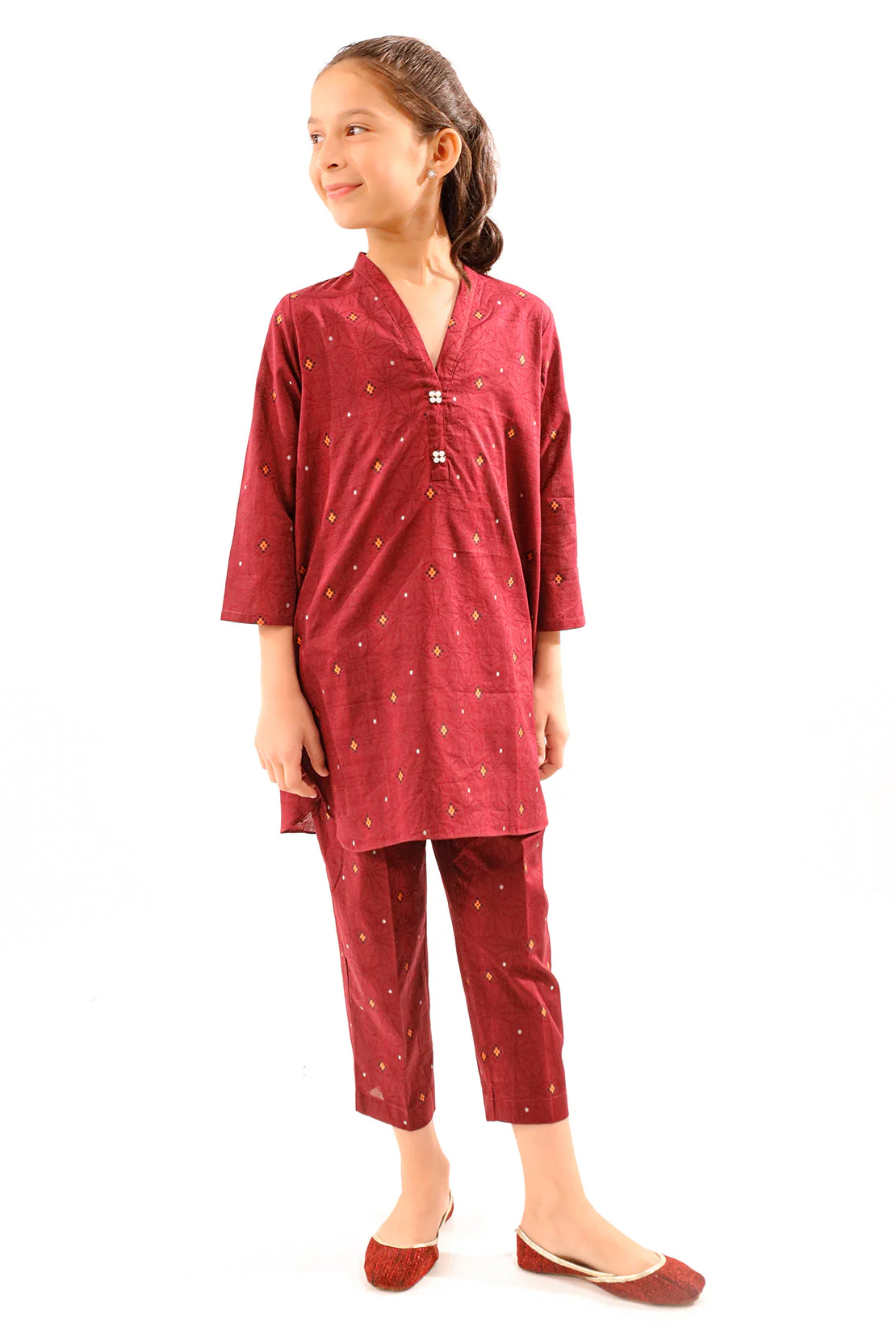Stitched Cotton Jacquard Shirt For Kids