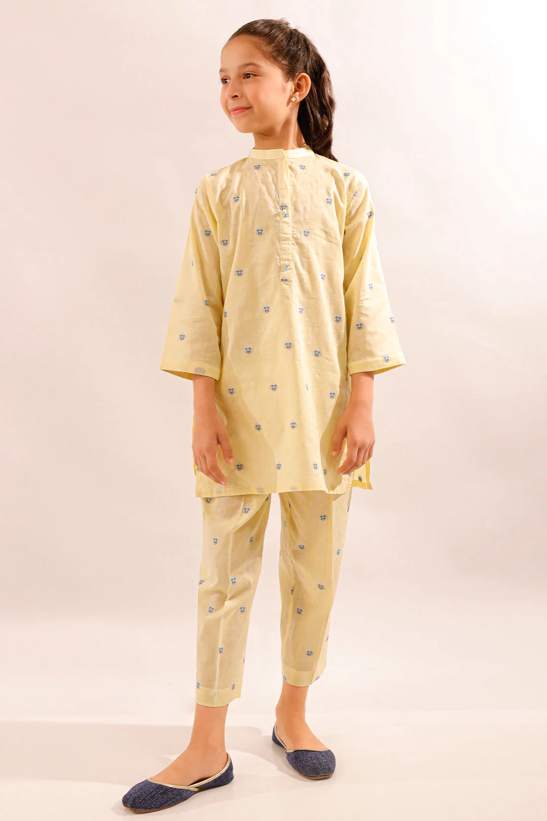 Stitched Cotton Jacquard Shirt For Kids