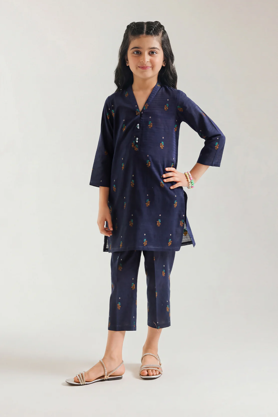 Stitched Cotton Jacquard Shirt For Kids