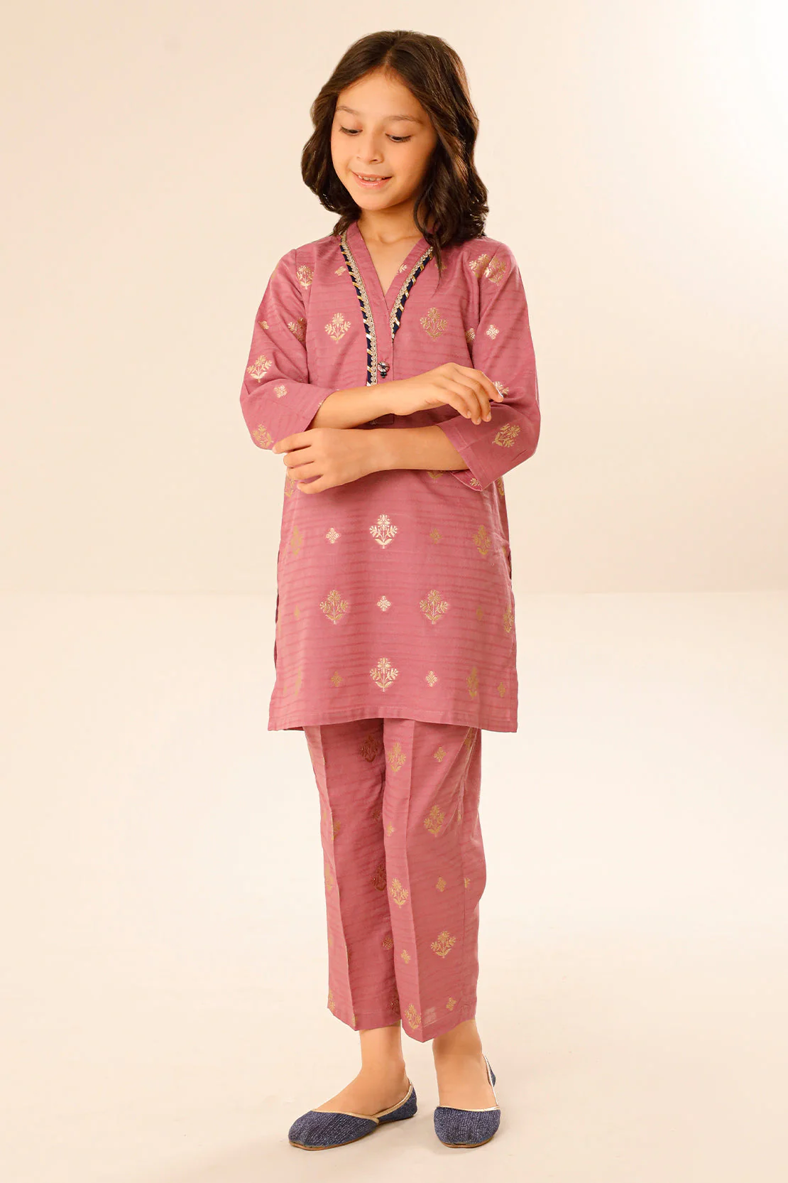 Stitched Cotton Jacquard Shirt For Kids