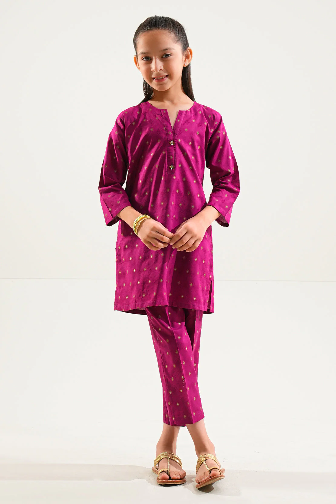 Stitched Cotton Jacquard Shirt For Kids