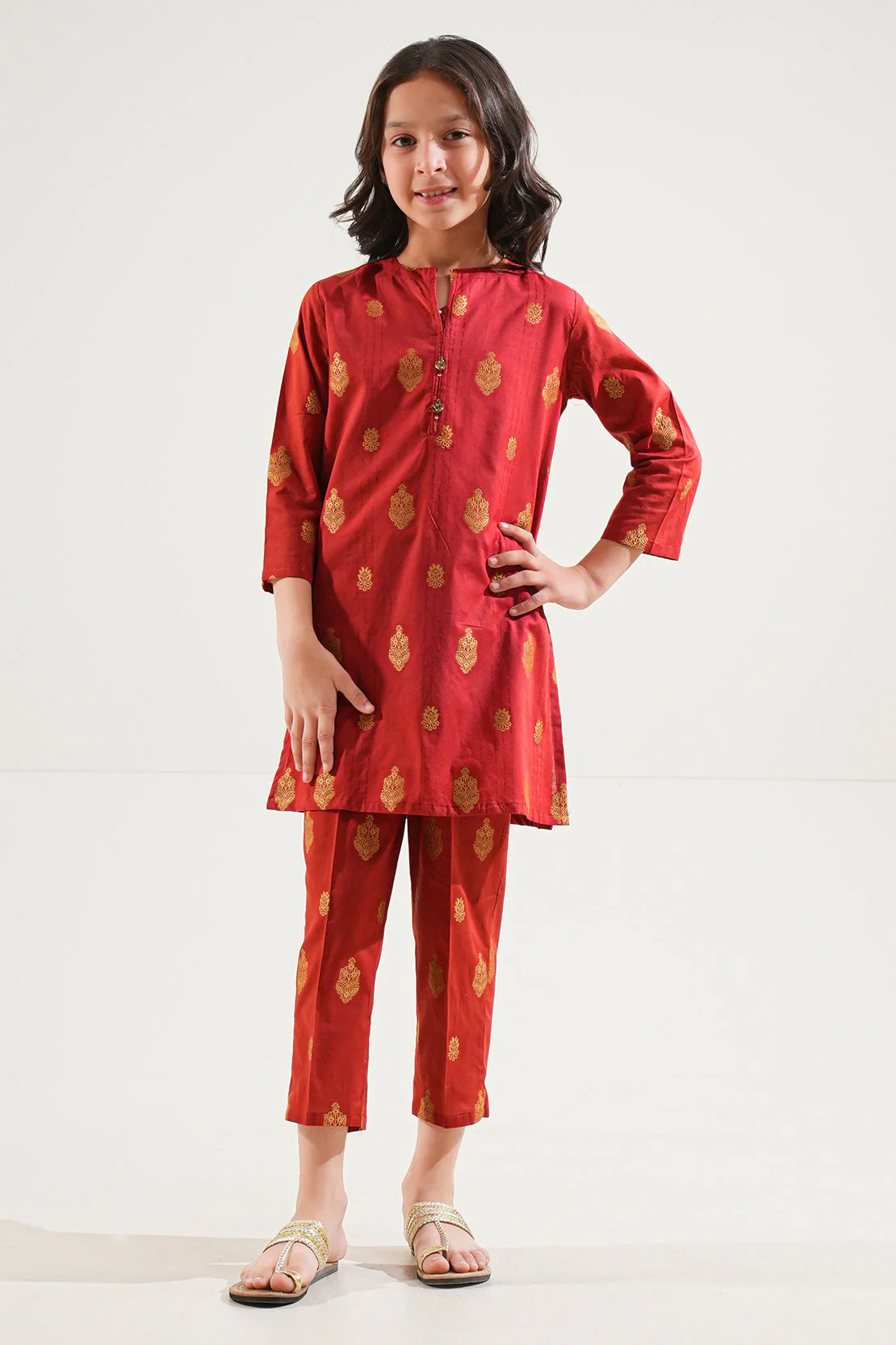 Stitched Cotton Jacquard Shirt For Kids