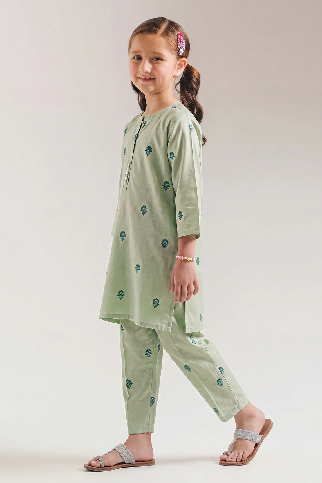 Stitched Cotton Jacquard Shirt For Kids