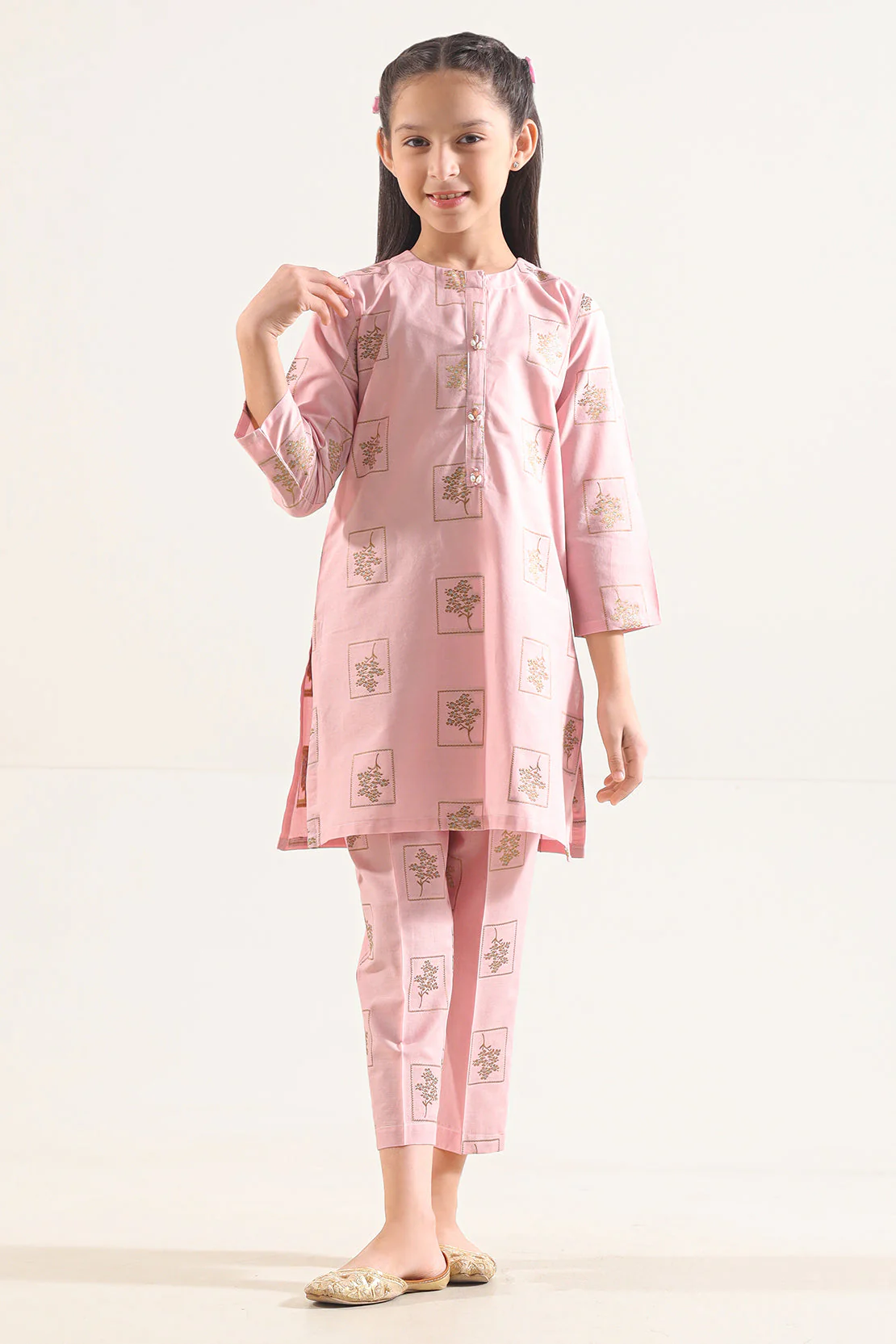 Stitched Cotton Jacquard Shirt For Kids