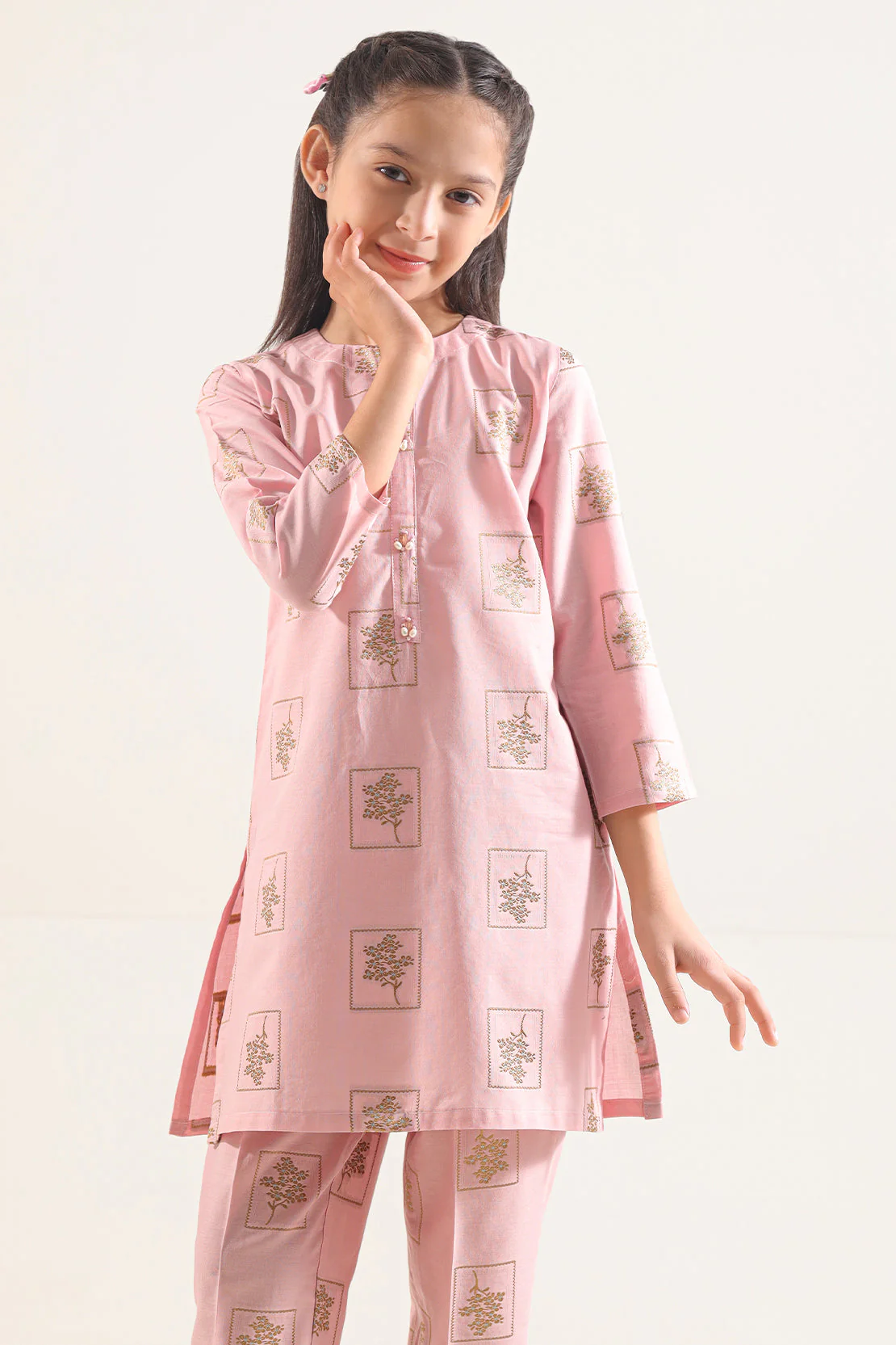 Stitched Cotton Jacquard Shirt For Kids - Image 5
