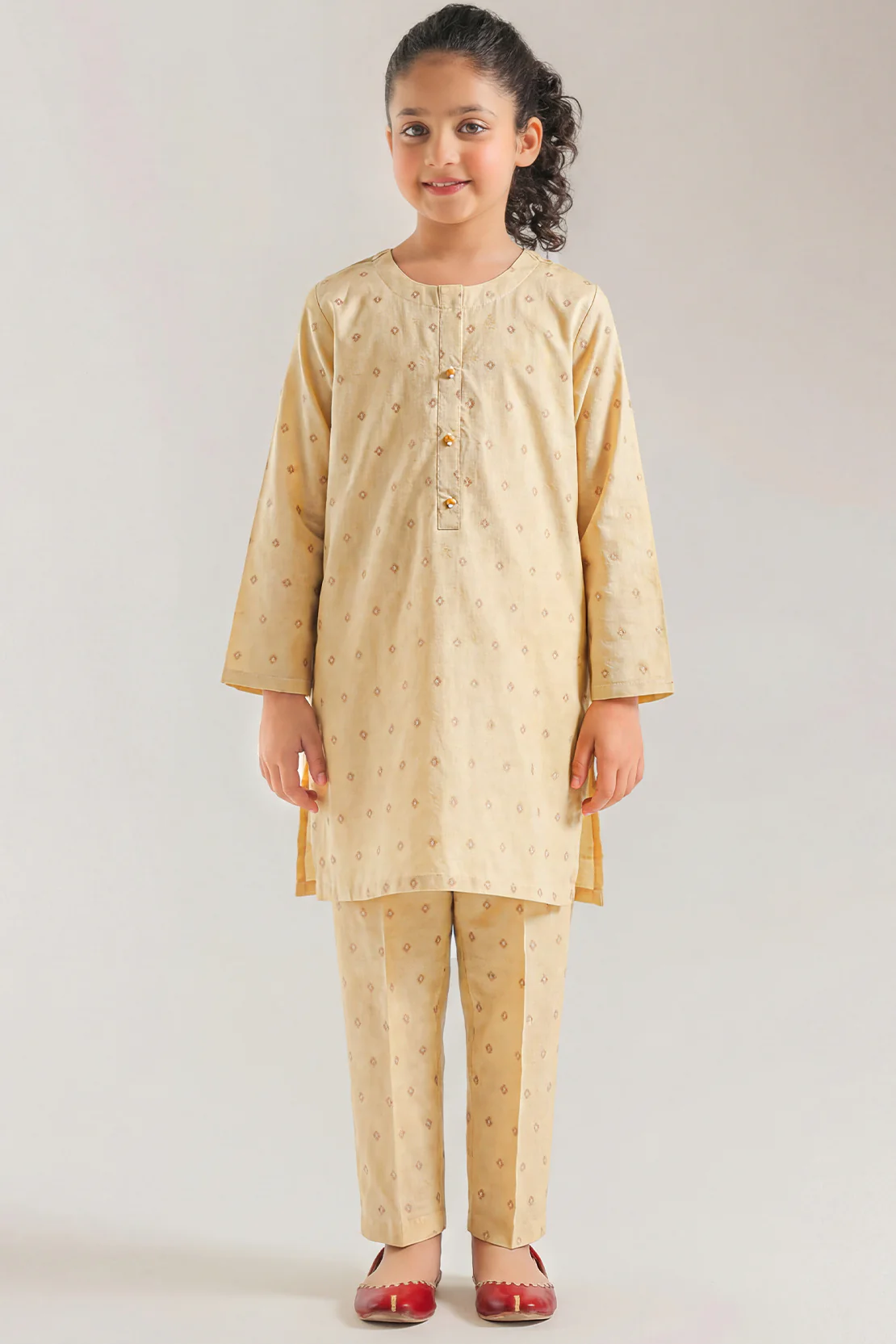 Stitched Cotton Jacquard Shirt For Kids