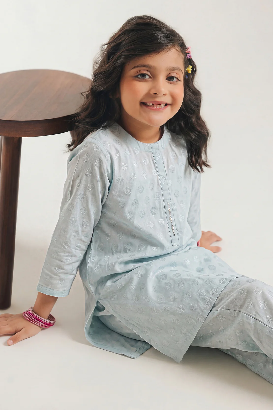 Stitched Cotton Jacquard Shirt For Kids - Image 3