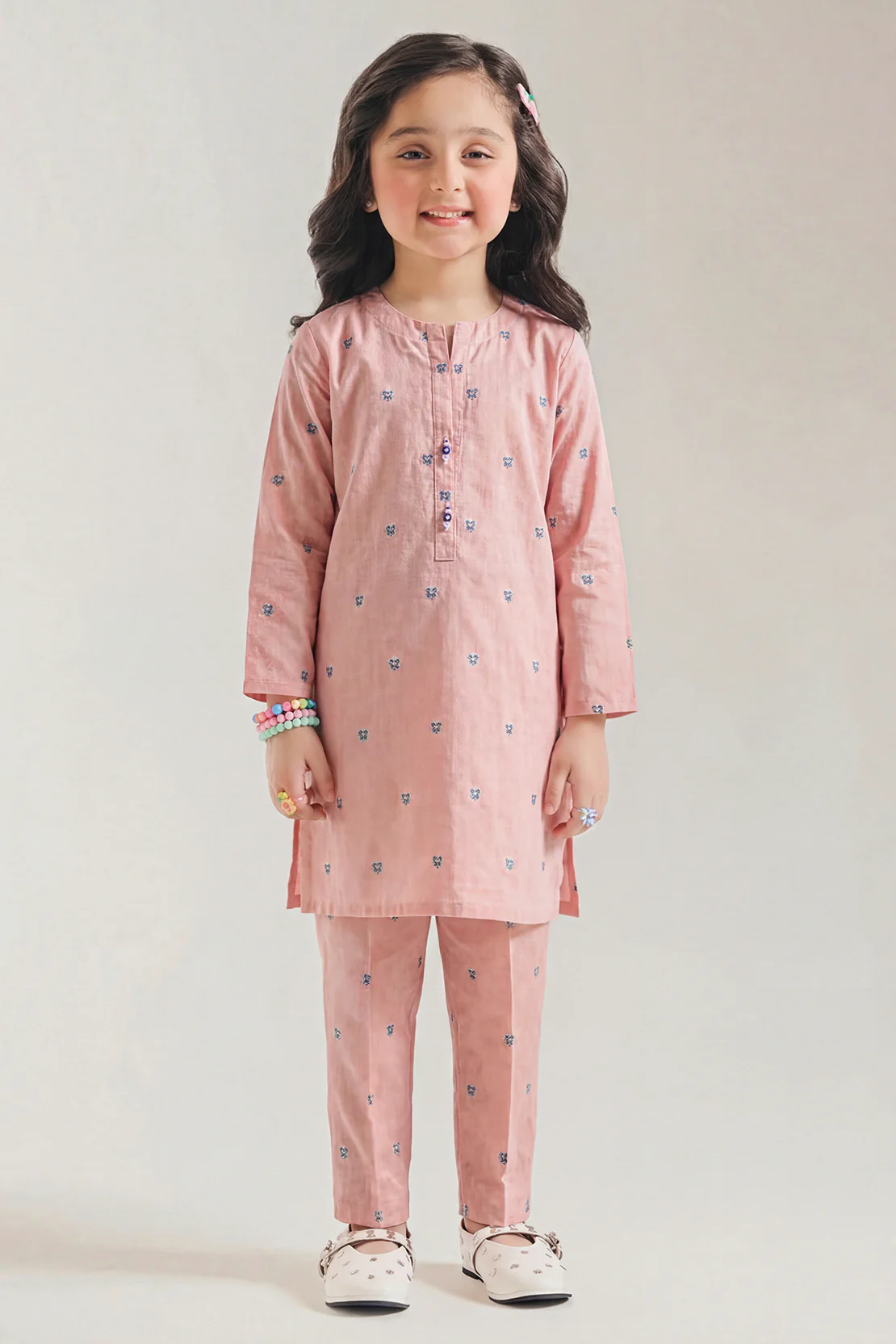 Stitched Cotton Jacquard Shirt For Kids