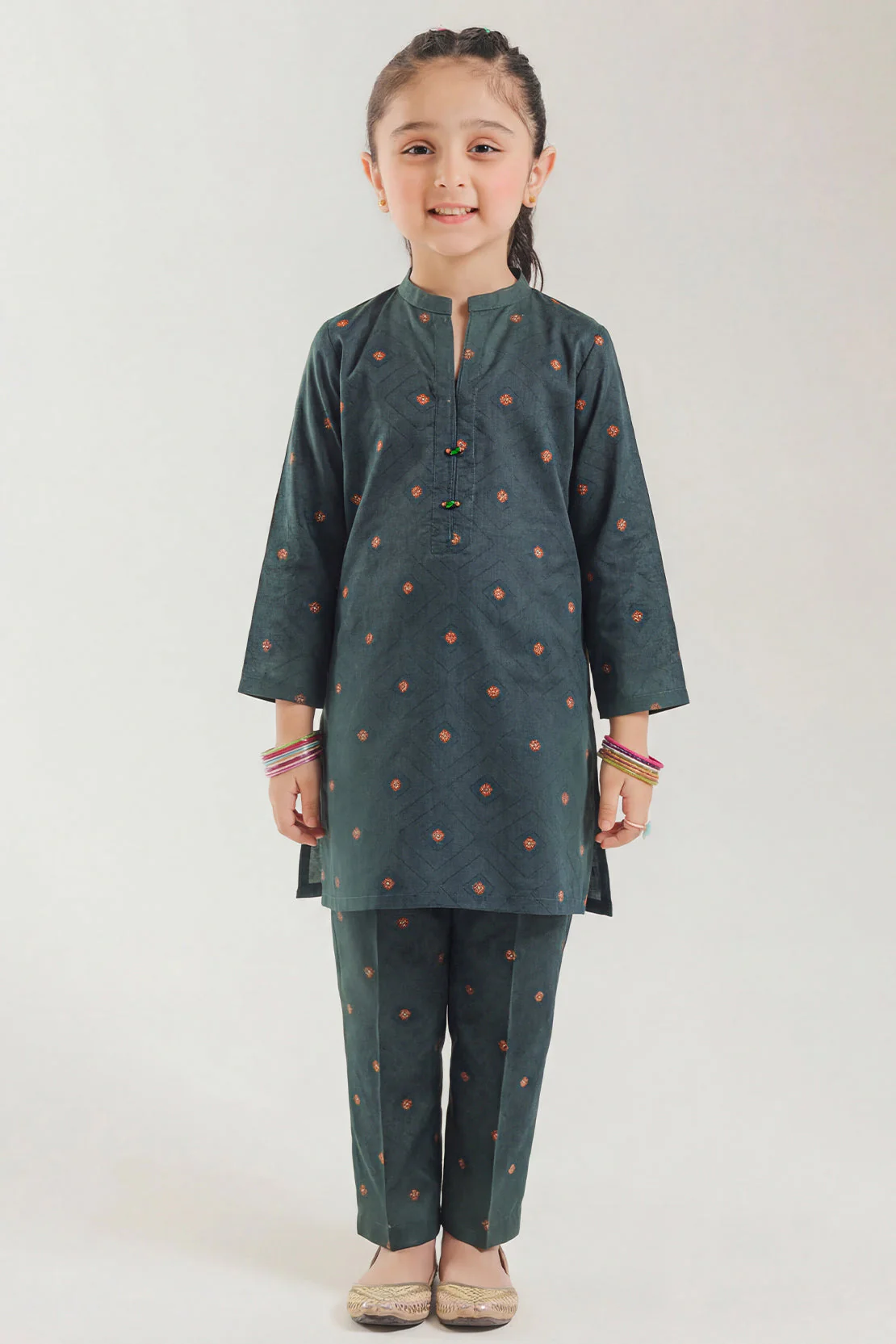 Stitched Cotton Jacquard Shirt For Kids