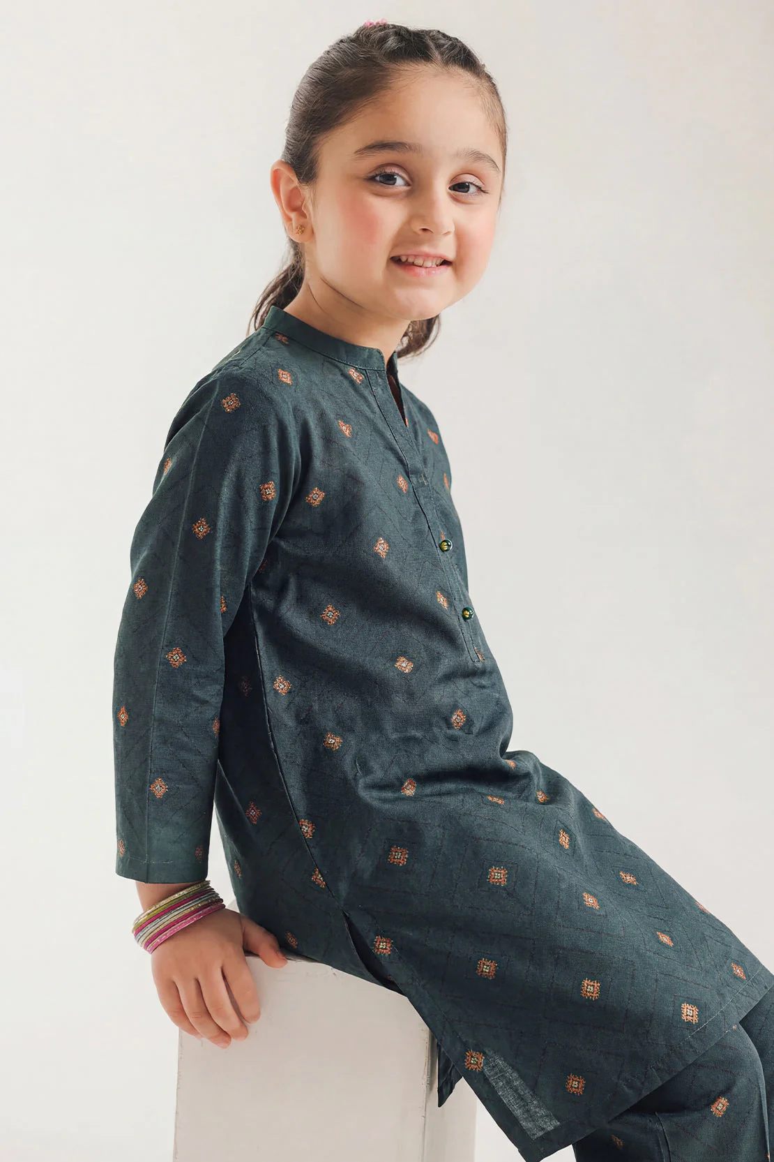 Stitched Cotton Jacquard Shirt For Kids - Image 2
