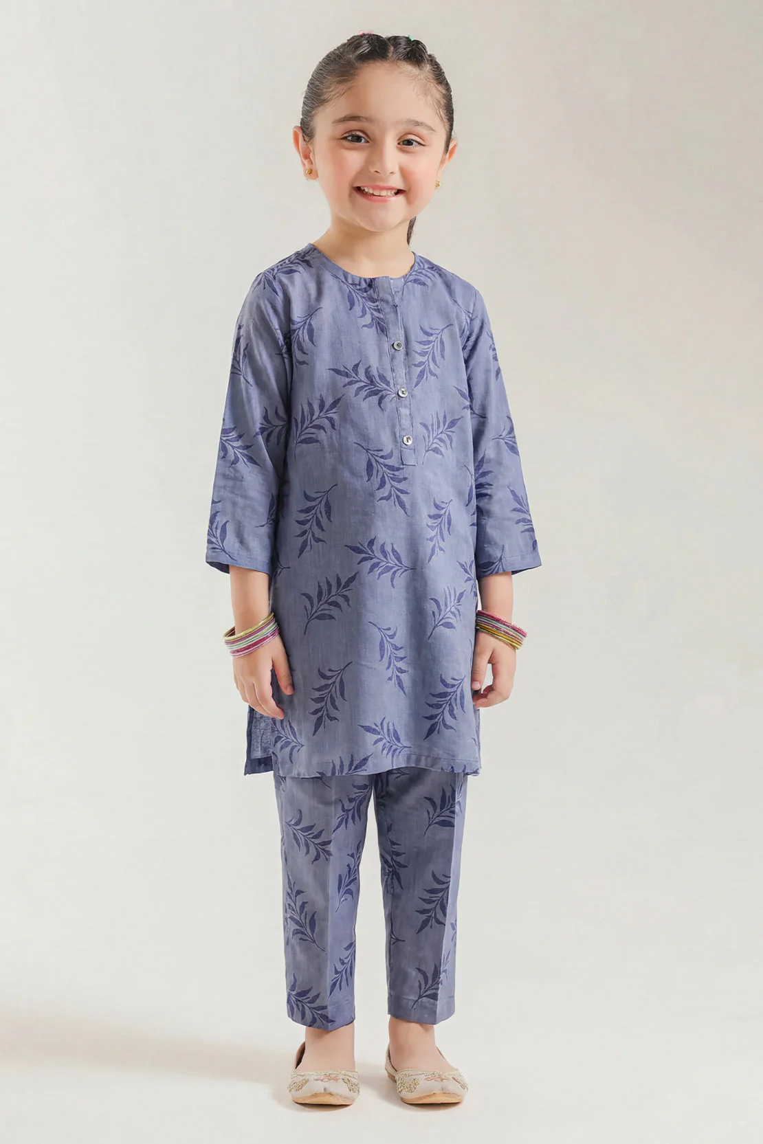 Stitched Cotton Jacquard Shirt For Kids