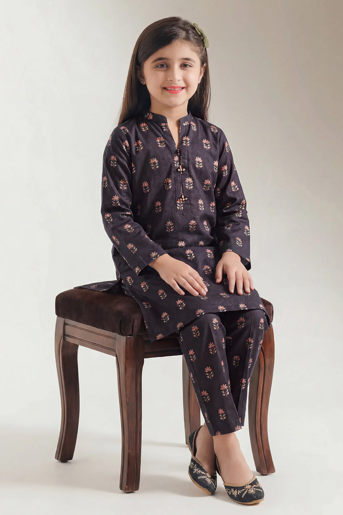Stitched Cotton Jacquard Shirt For Kids