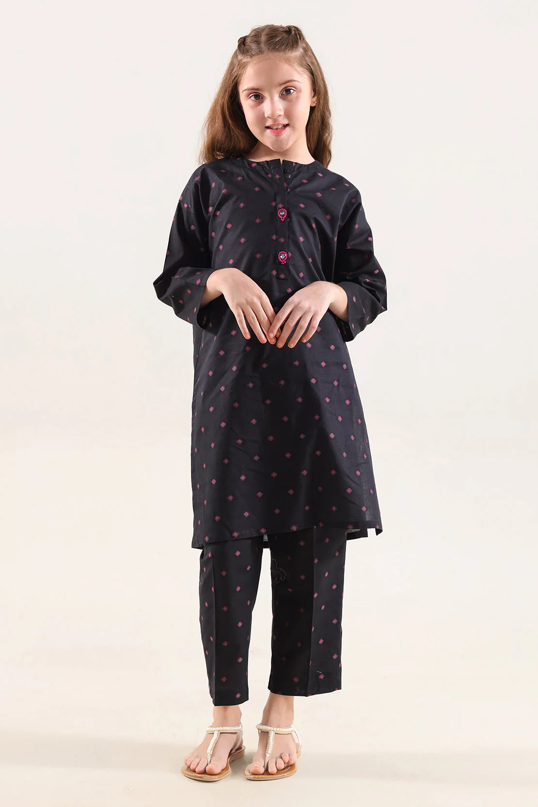 Stitched Cotton Jacquard Shirt For Kids