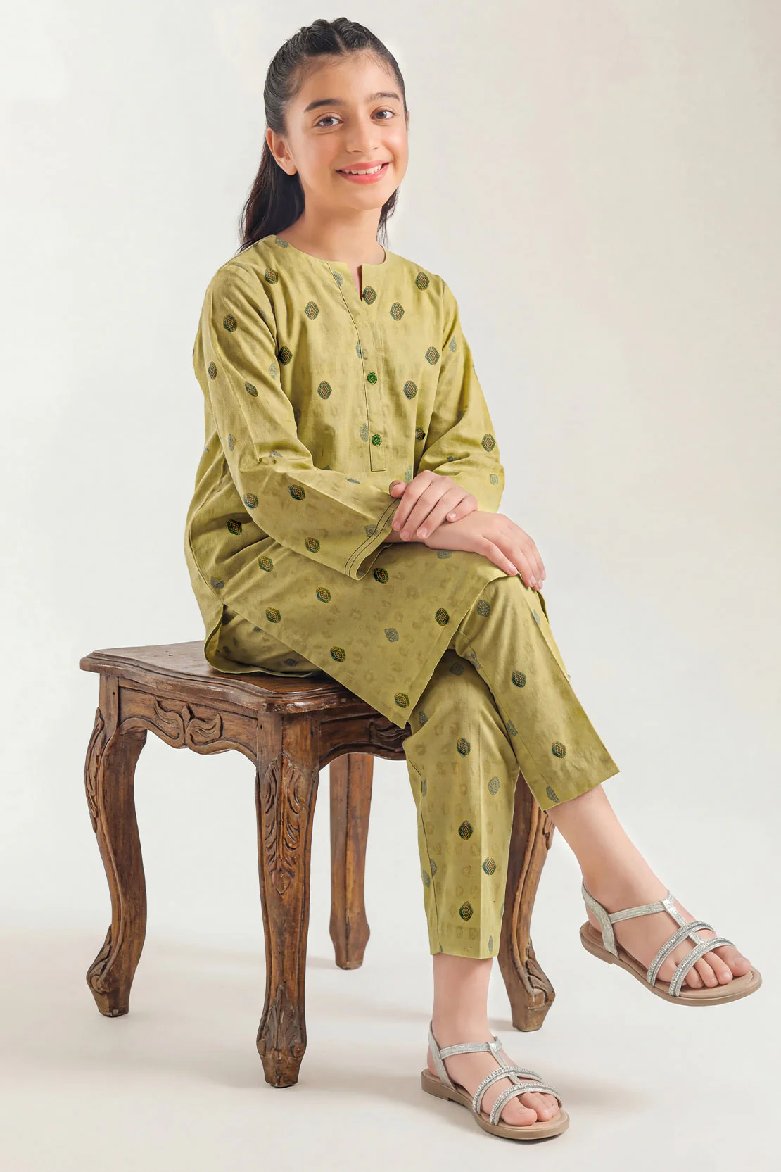 Stitched Cotton Jacquard Shirt For Kids