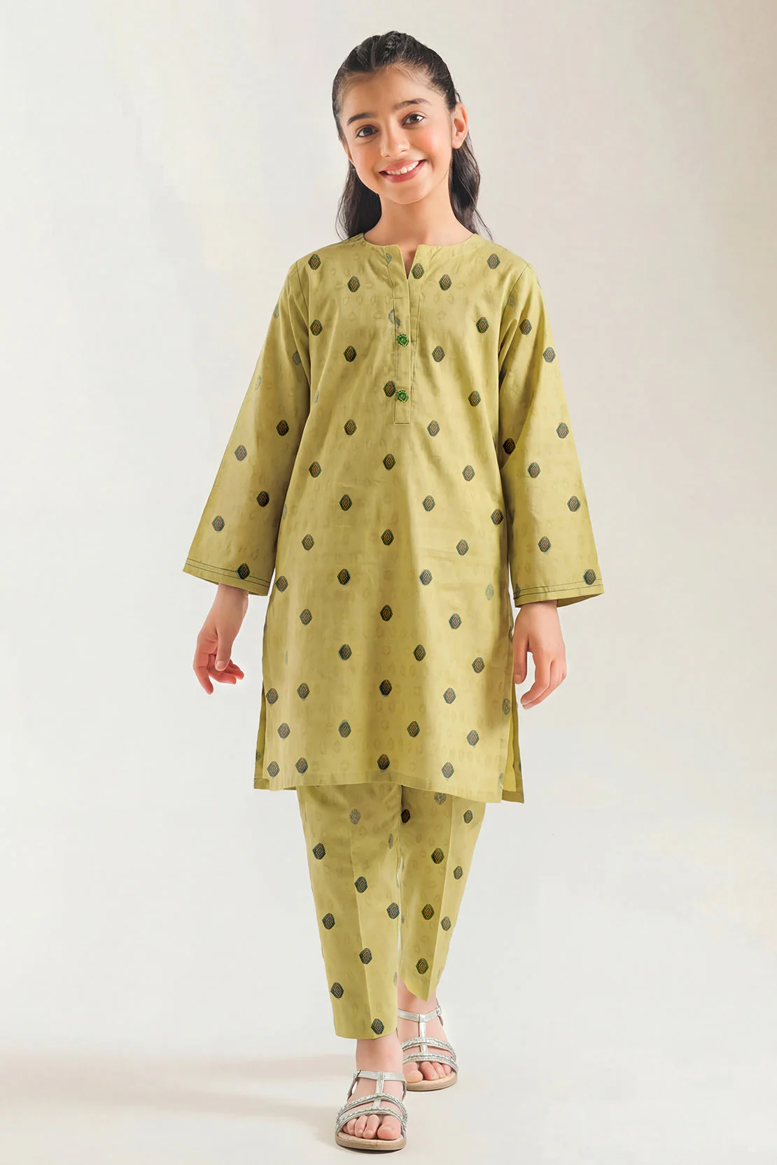 Stitched Cotton Jacquard Shirt For Kids - Image 2