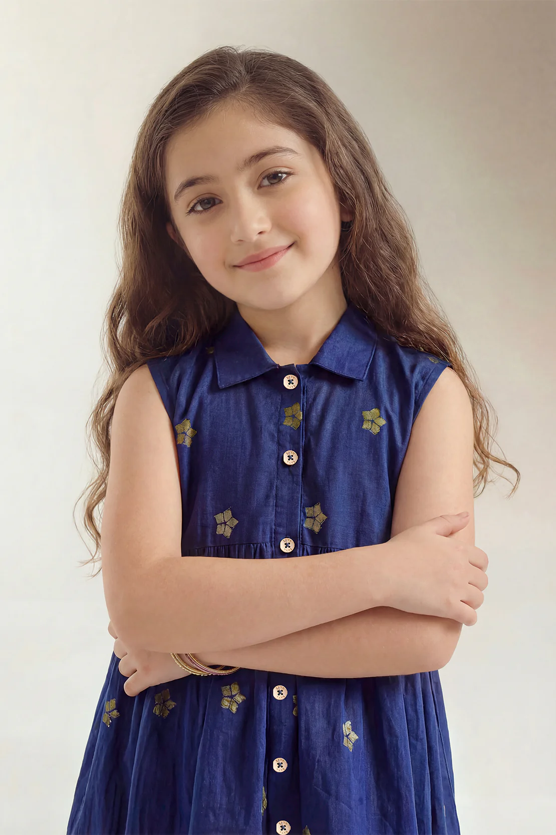 Stitched Cotton Jacquard Shirt For Kids