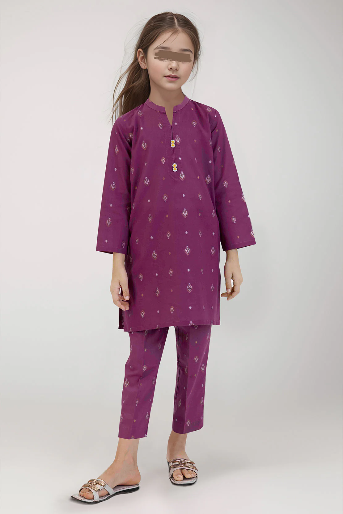 Stitched Cotton Jacquard Shirt/trouser For Kids
