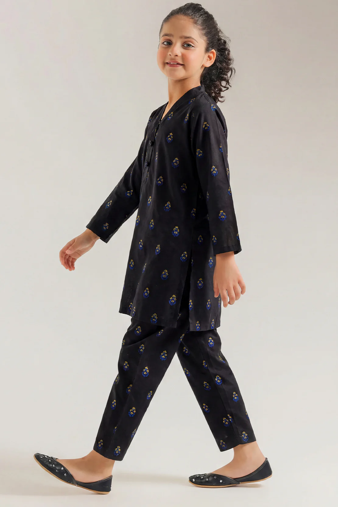 Stitched Cotton Jacquard Shirt/trouser For Kids