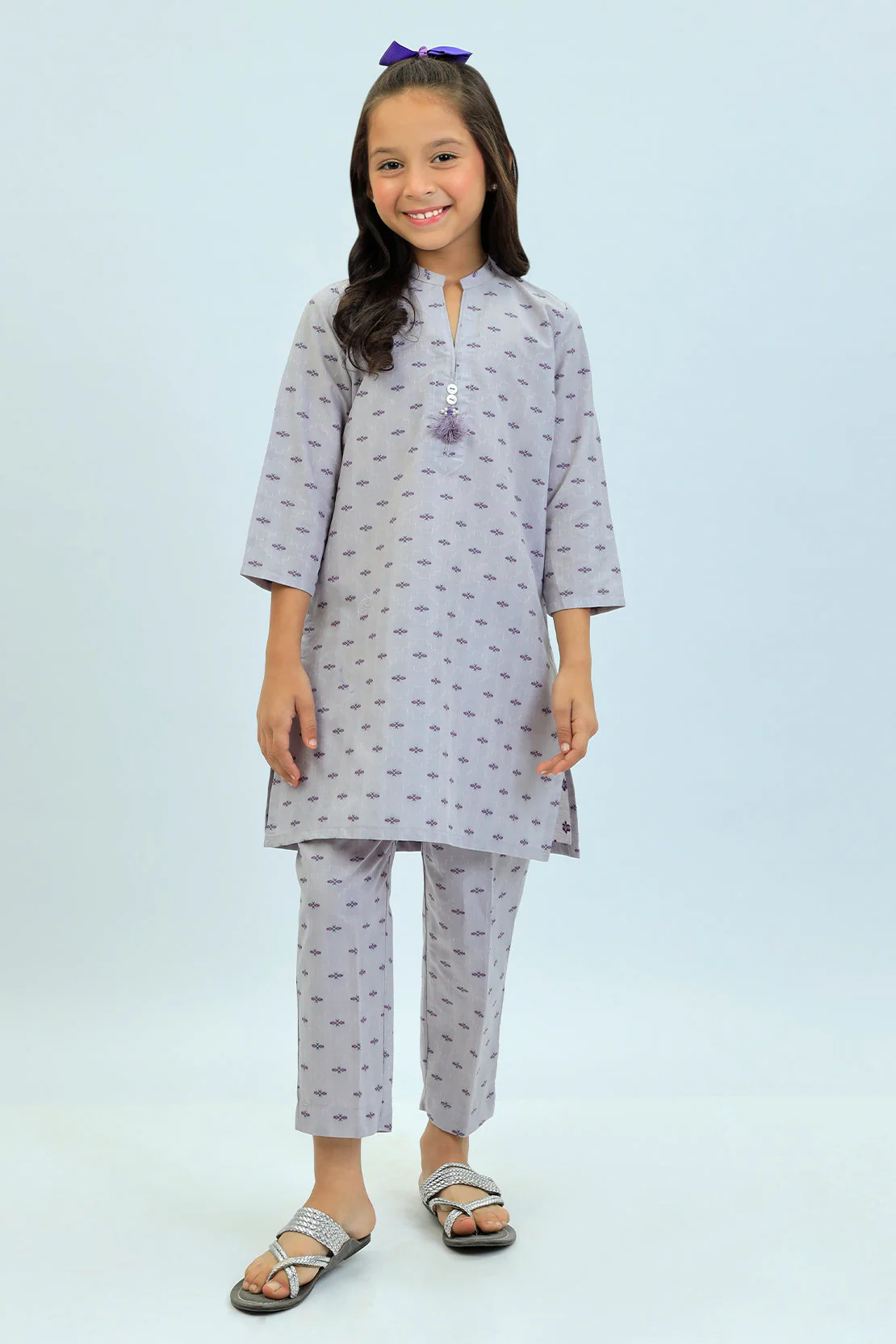 Stitched Cotton Jacquard Shirt/trouser For Kids