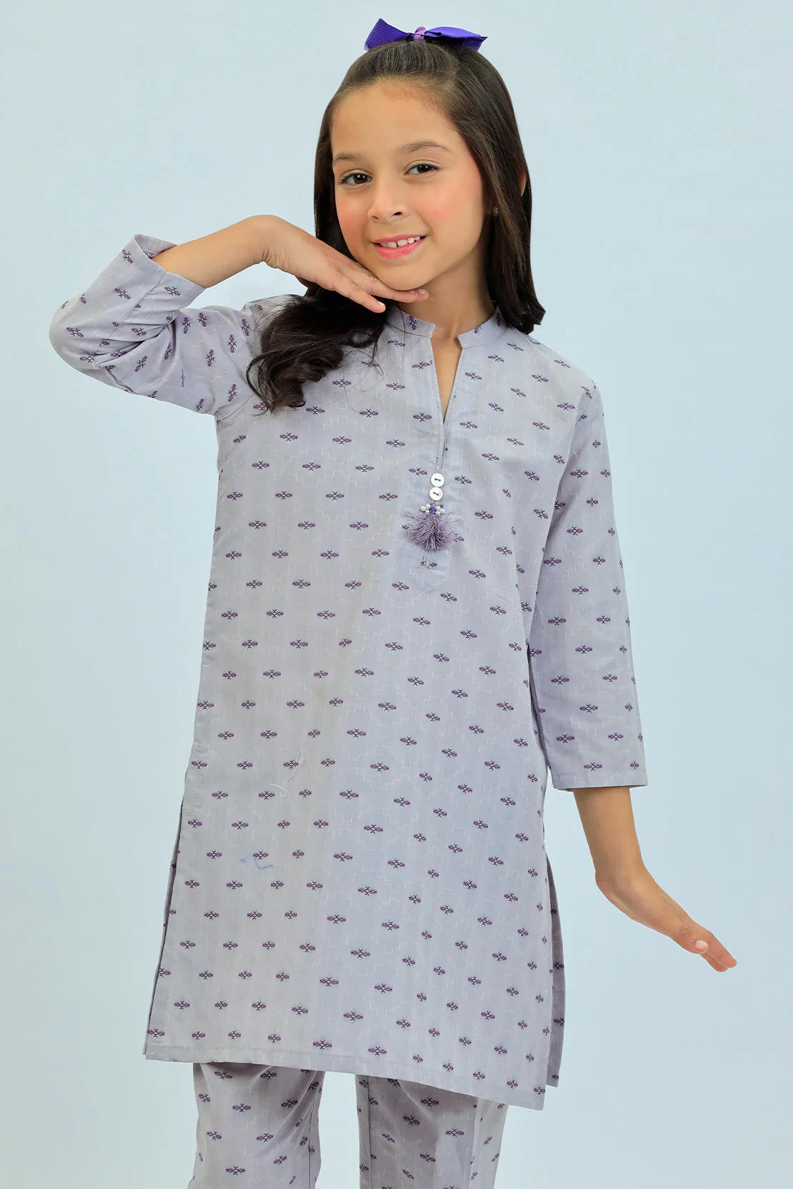 Stitched Cotton Jacquard Shirt/trouser For Kids - Image 3