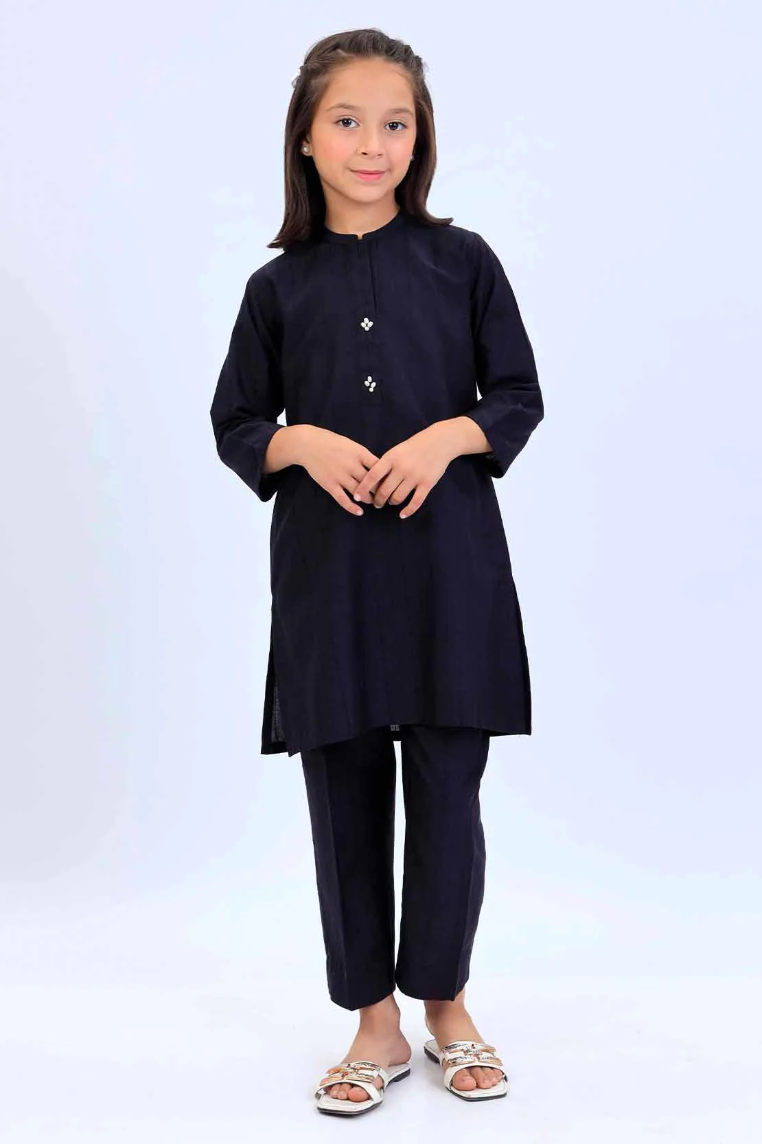 Stitched Cotton Jacquard Shirt/trouser For Kids