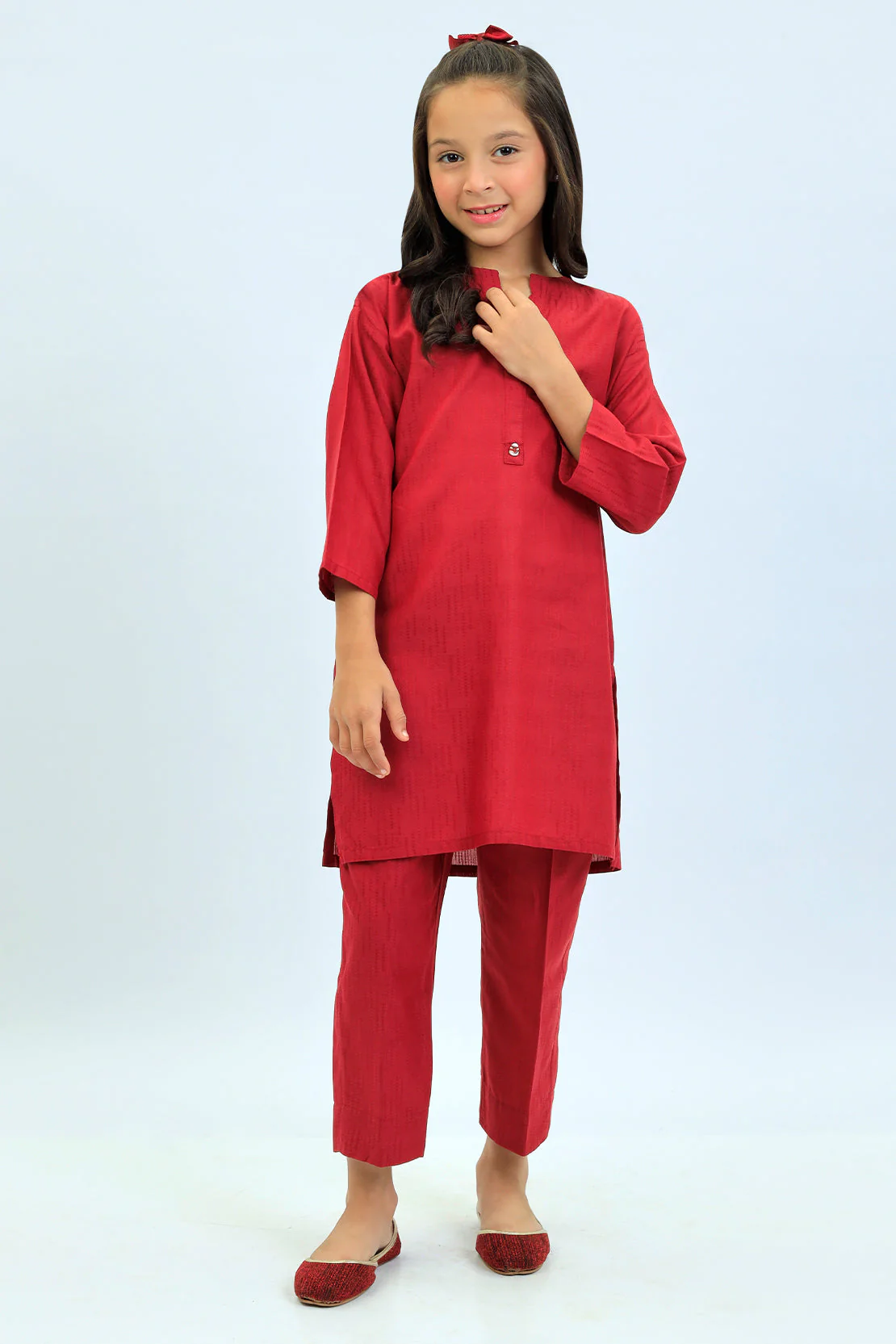 Stitched Cotton Jacquard Shirt/trouser For Kids