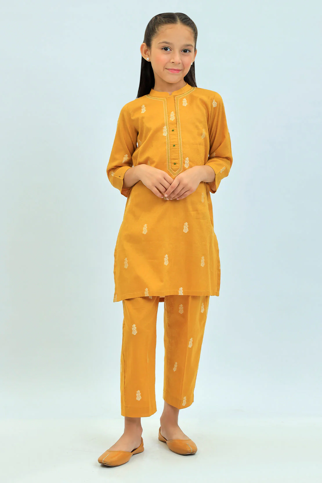 Stitched Cotton Jacquard Shirt/trouser For Kids