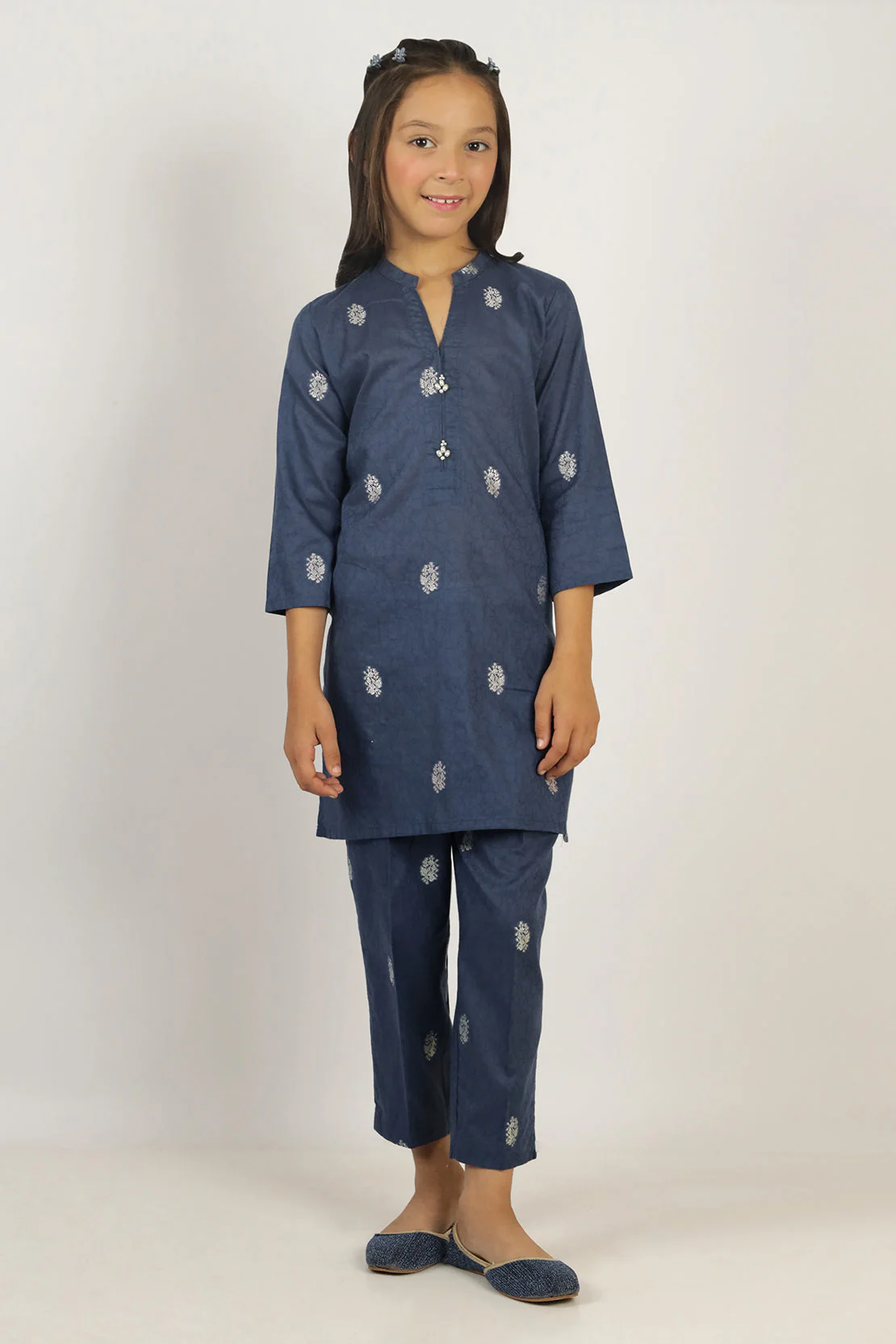 Stitched Cotton Jacquard Shirt/trouser For Kids - Image 2