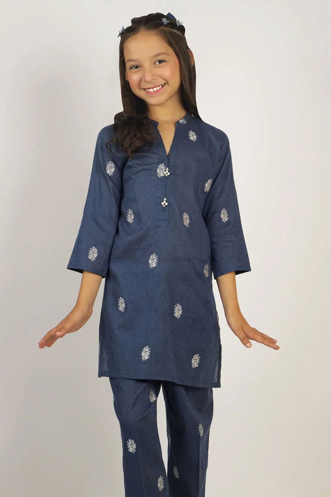 Stitched Cotton Jacquard Shirt/trouser For Kids - Image 3