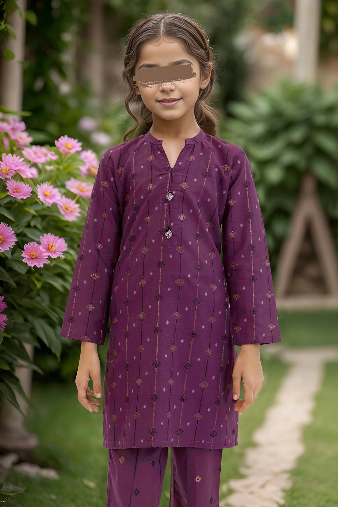 Stitched Cotton Jacquard Shirt/trouser For Kids - Image 2