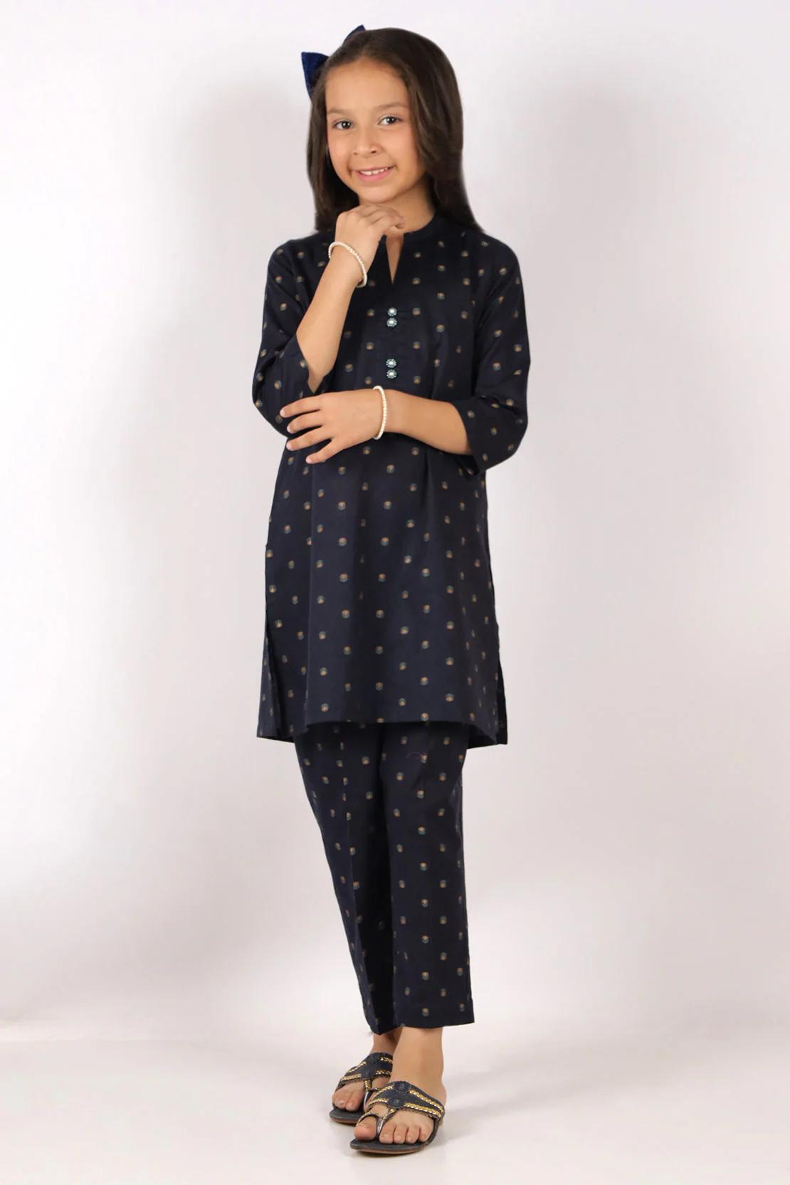 Stitched Cotton Jacquard Shirt/Trouser For Kids