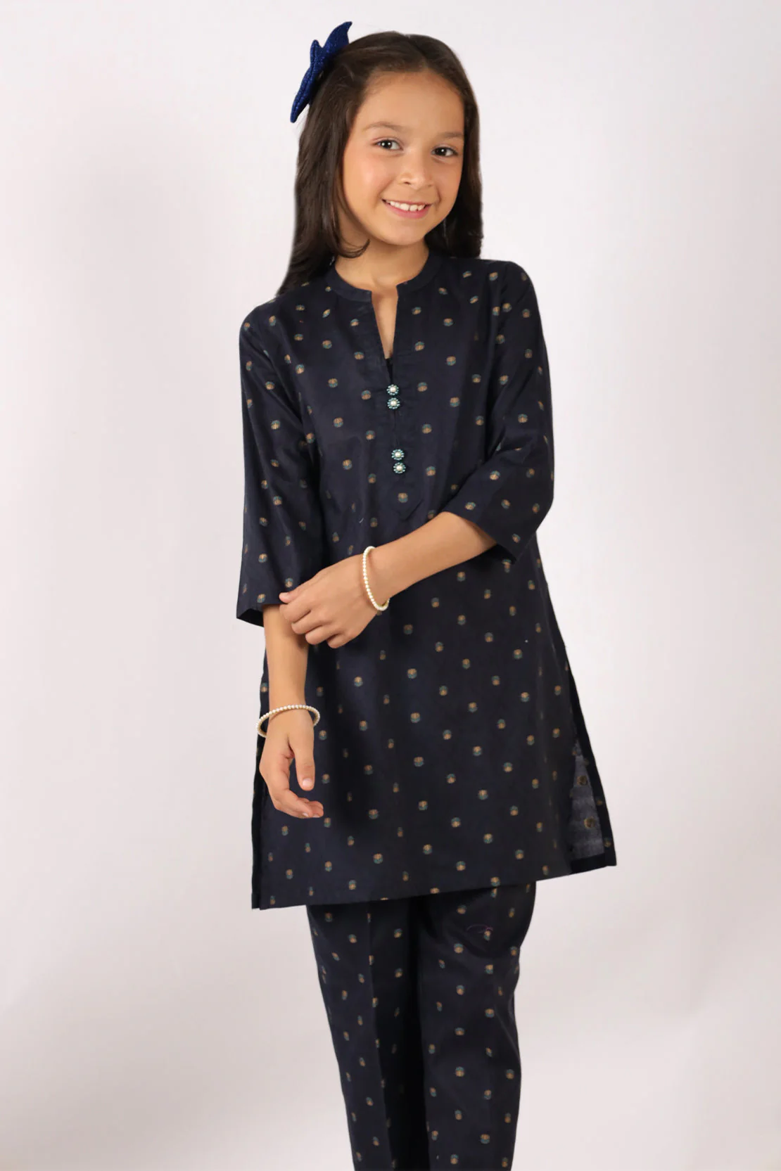 Stitched Cotton Jacquard Shirt/Trouser For Kids - Image 3