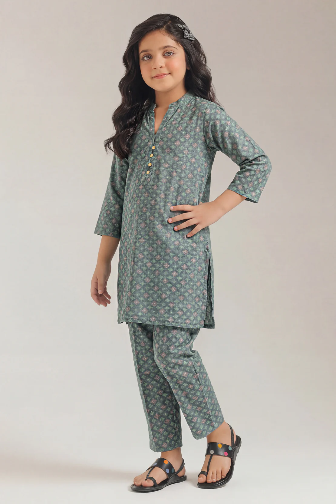 Stitched Cotton Jacquard Shirt/trouser For Kids - Image 3