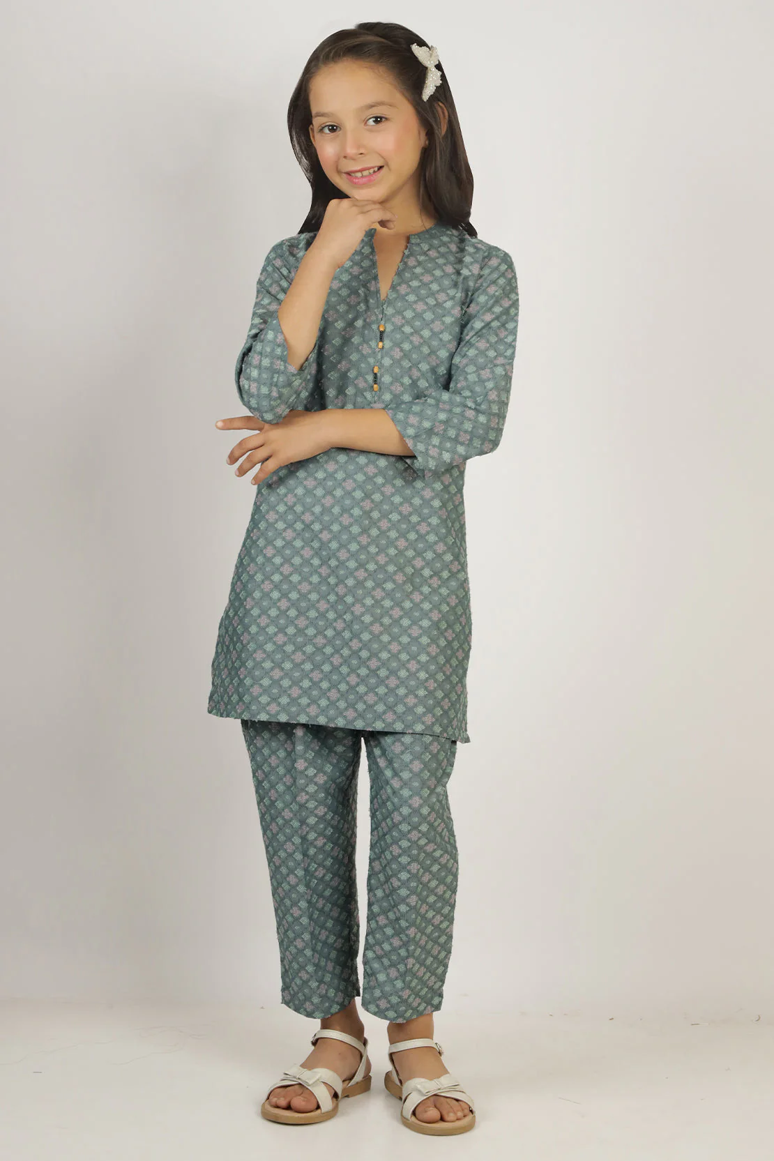Stitched Cotton Jacquard Shirt/trouser For Kids - Image 5