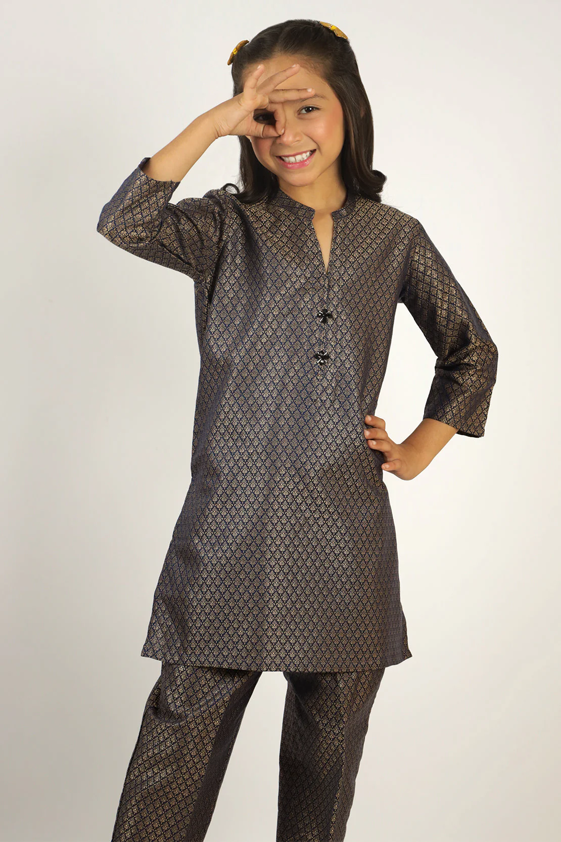 Stitched Cotton Jacquard Shirt/trouser For Kids - Image 2