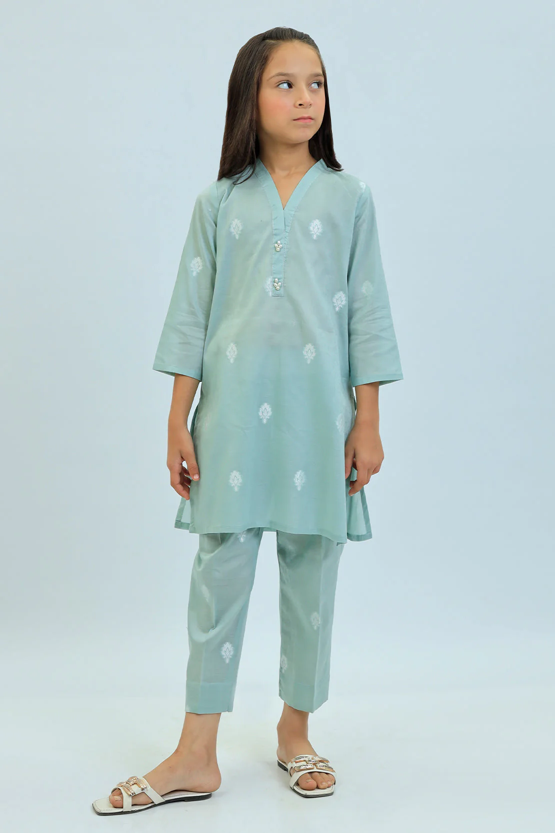Stitched Cotton Jacquard Shirt/trouser For Kids